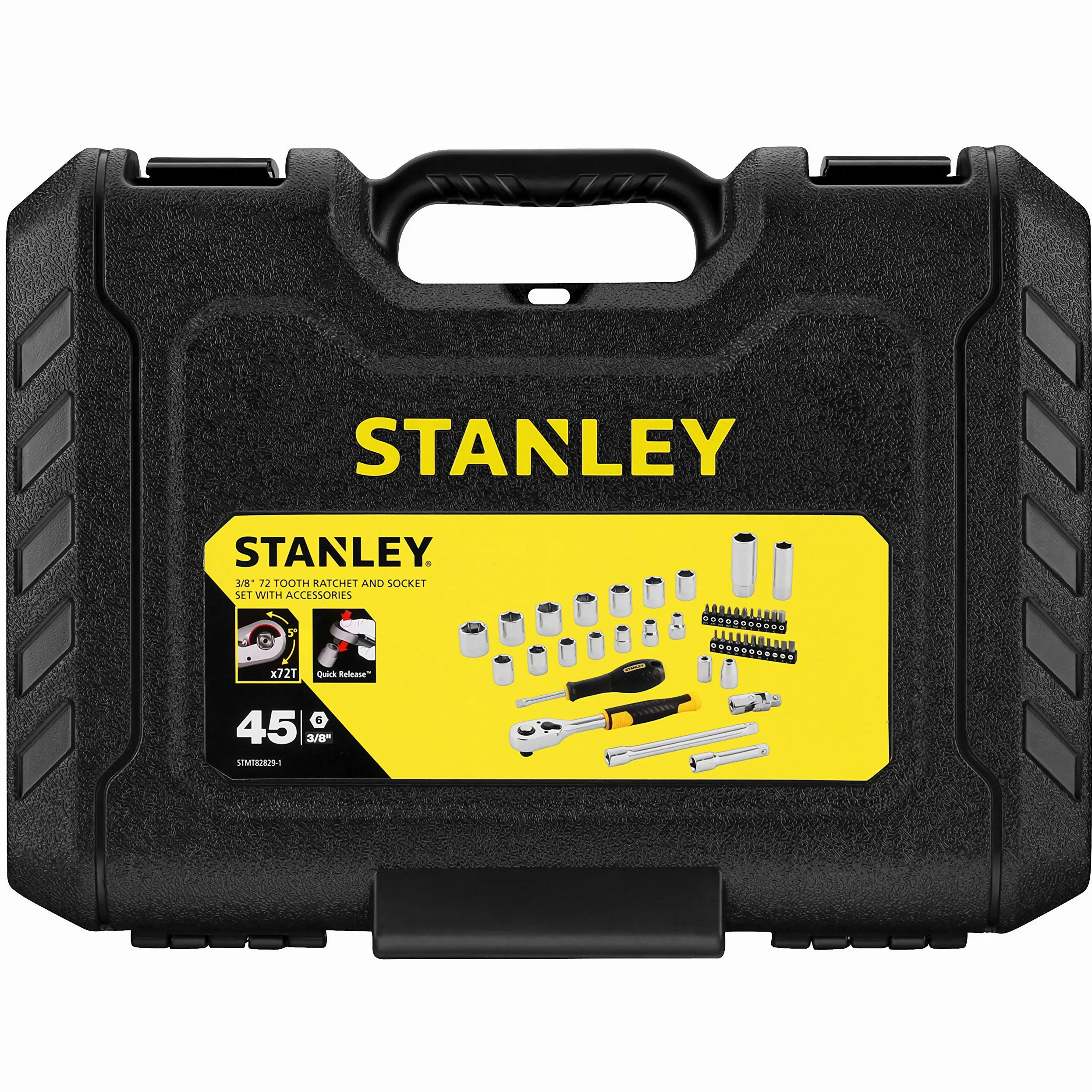 STANLEY Solidny Juego nasadki 3/8" - 45 elementów dla profesjonalistów i majsterkowiczów do codziennego użytku ergonomiczna konstrukcja