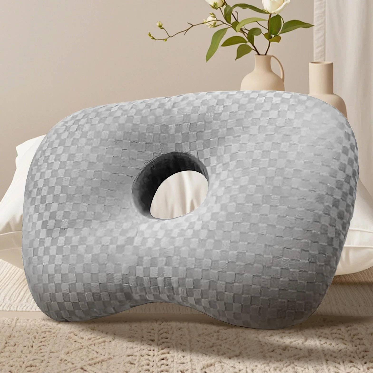 Poduszka do przekłuwania, poduszka do spania na boku, poduszka w kształcie pączka, podróżna, ergonomiczna, redukująca dyskomfort, poduszka podróżna do biura, na wycieczki, do akademika, samochodu