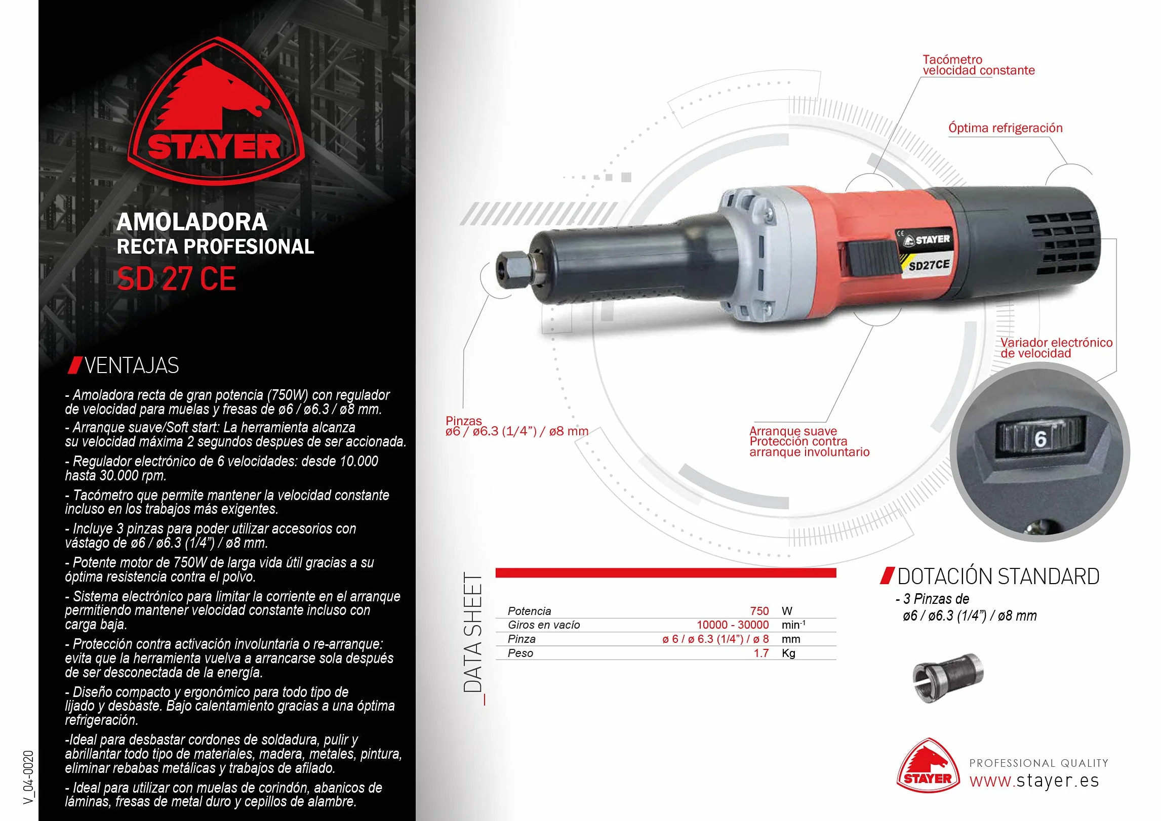 Szlifierka prosta Stayer 750 W z elektronicznym regulatorem VELOCITA sd27ce
