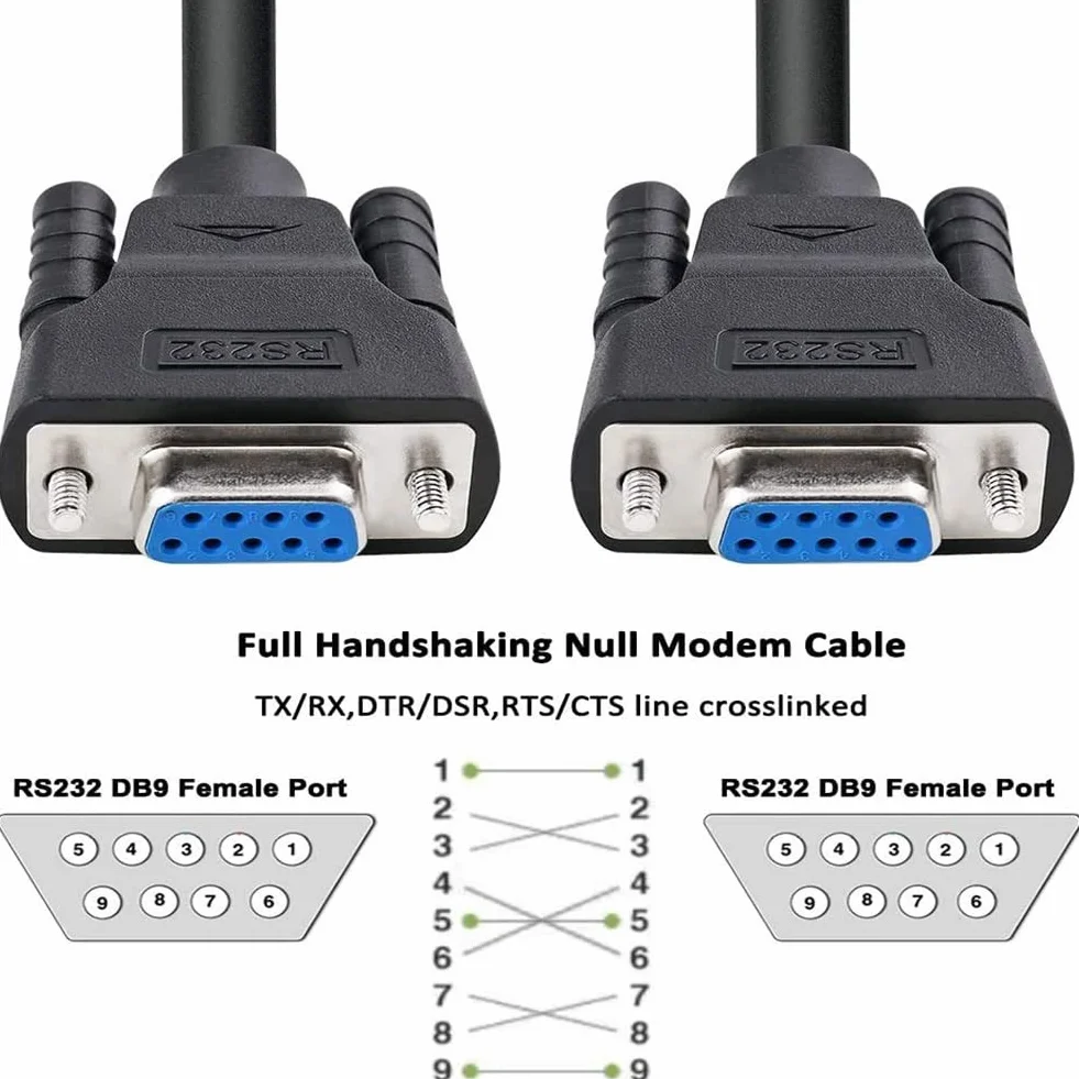 DTECH DB9 RS232 kabel szeregowy gniazdo do gniazda kabel modemowy pełny Handshake 7-przewodowy zwrotnica częstotliwości do transmisji danych (1,5 stopy, czarny)