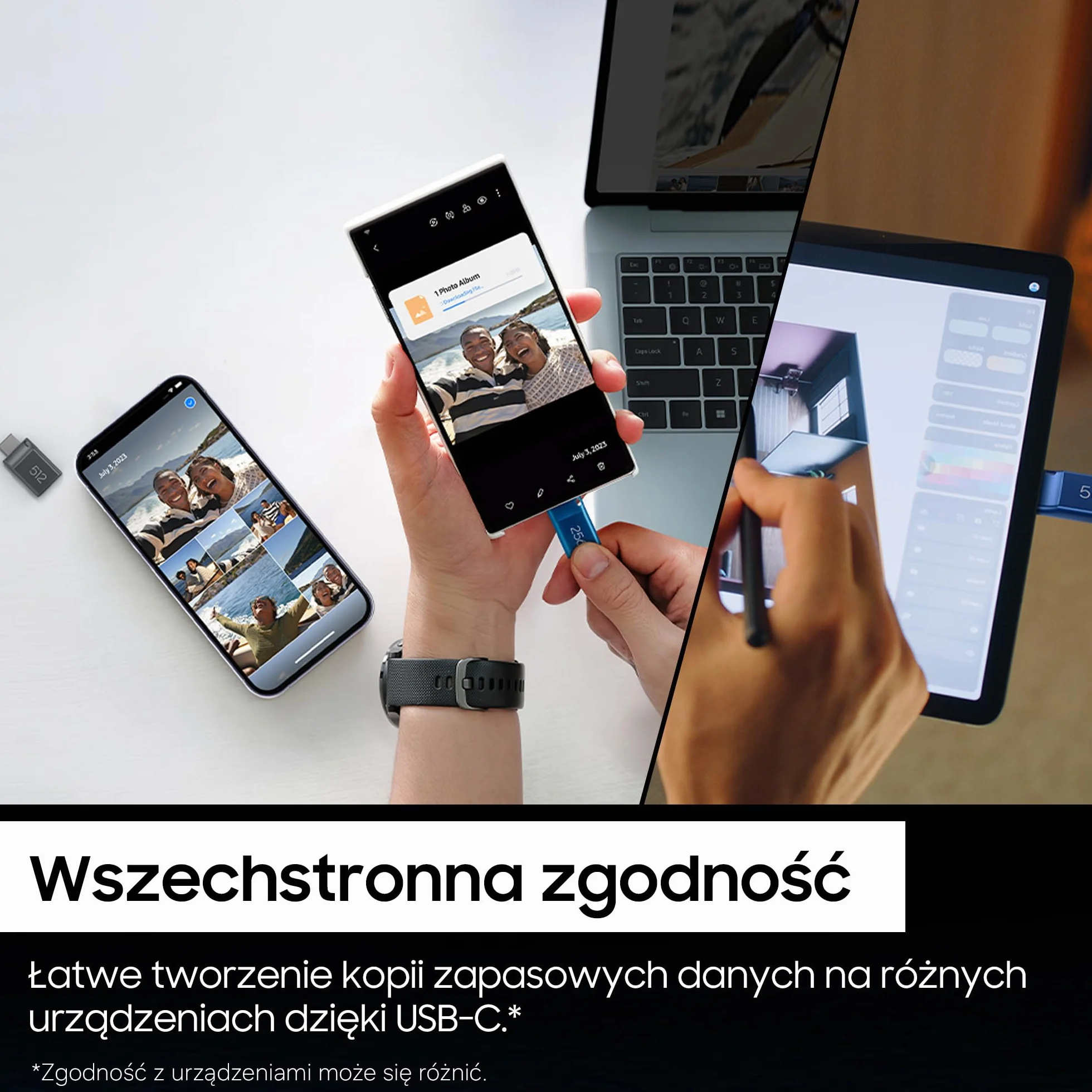 Pendrive Samsung, USB-C, 256 GB, prędkość odczytu 400 MB/s, prędkość zapisu 110 MB/s, pamięć flash USB 3.1 do notebooków, tabletów i smartfonów, niebieski, MUF-256DA/APC