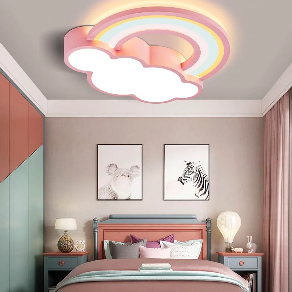 Pokój Dziecięcy Nowoczesna Lampa Sufitowa LED Kreatywna Chmurka Tęcza Z Pilotem Ściemniana Bezstopniowo Odpowiednia Dla Chłopców I Dziewczynek Pokój Dziecięcy Salon Sypialnia Korytarz Różowy