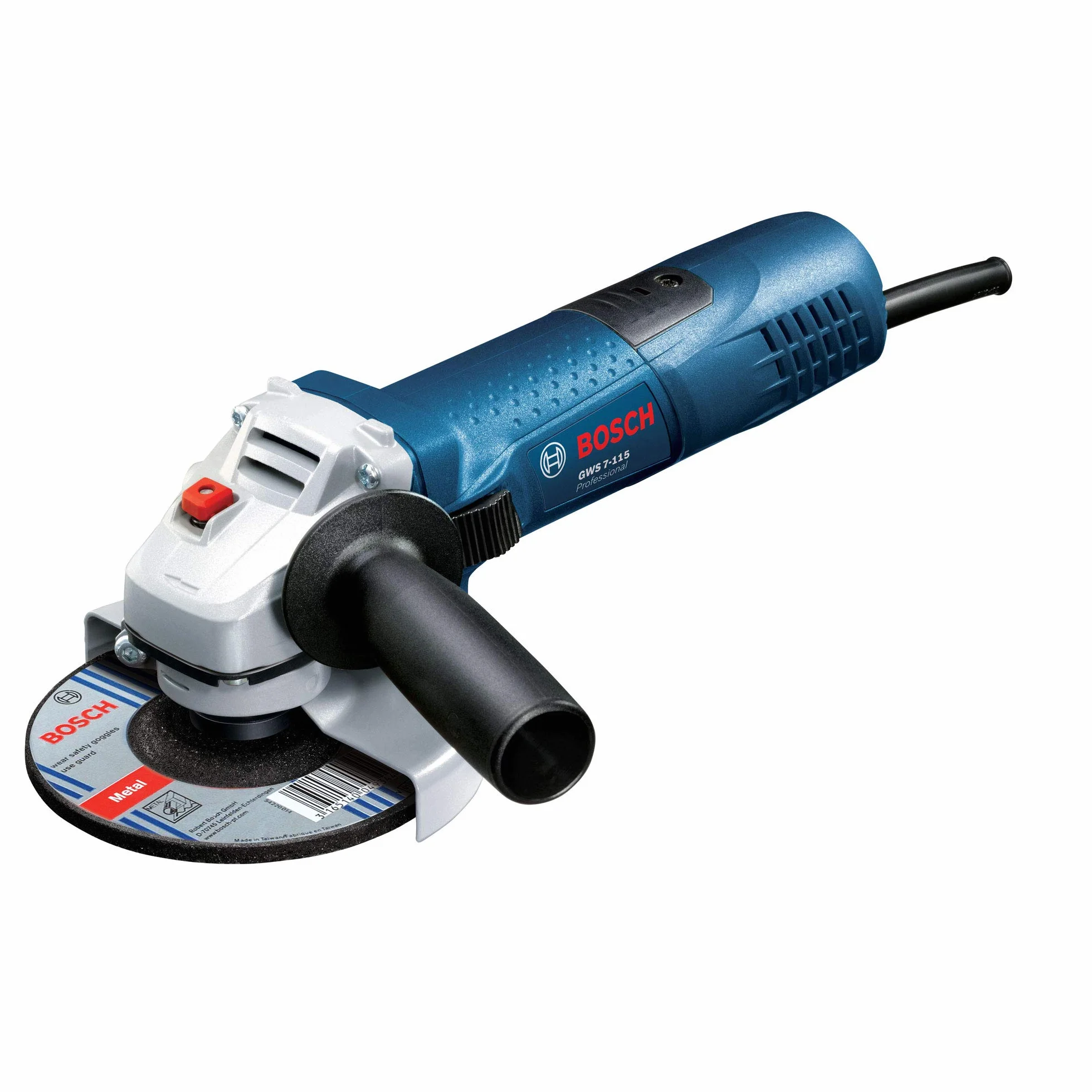 Bosch Professional: szlifierka kątowa GWS 7-115 (Ø tarczy 115 mm, rękojeść dodatkowa, kołnierz mocujący, nakrętka mocująca, pokrywa ochronna, klucz widełkowy)
