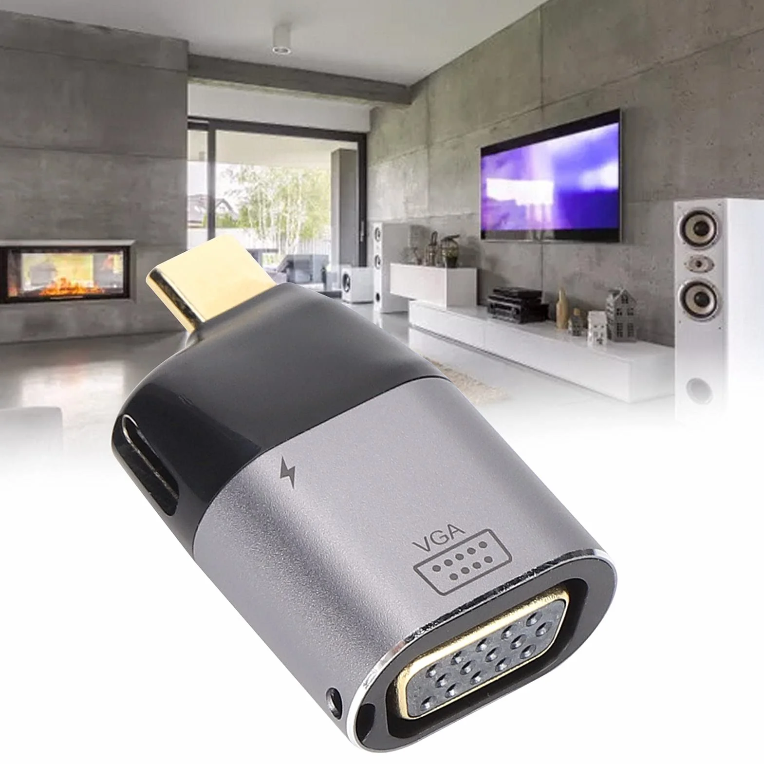 Shanrya Adapter USB C na VGA, przejściówka USB-C VGA kompatybilna z Windows Android OS X