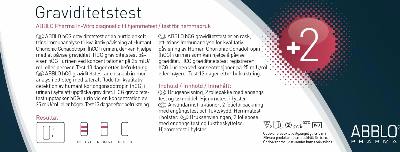 ABBLO Test ciążowy - (DE-UK-ES-DK-SE-NO) - Test przed okresem. Czułość 5 i 25 mlU/ml. (DK-NO-SE)