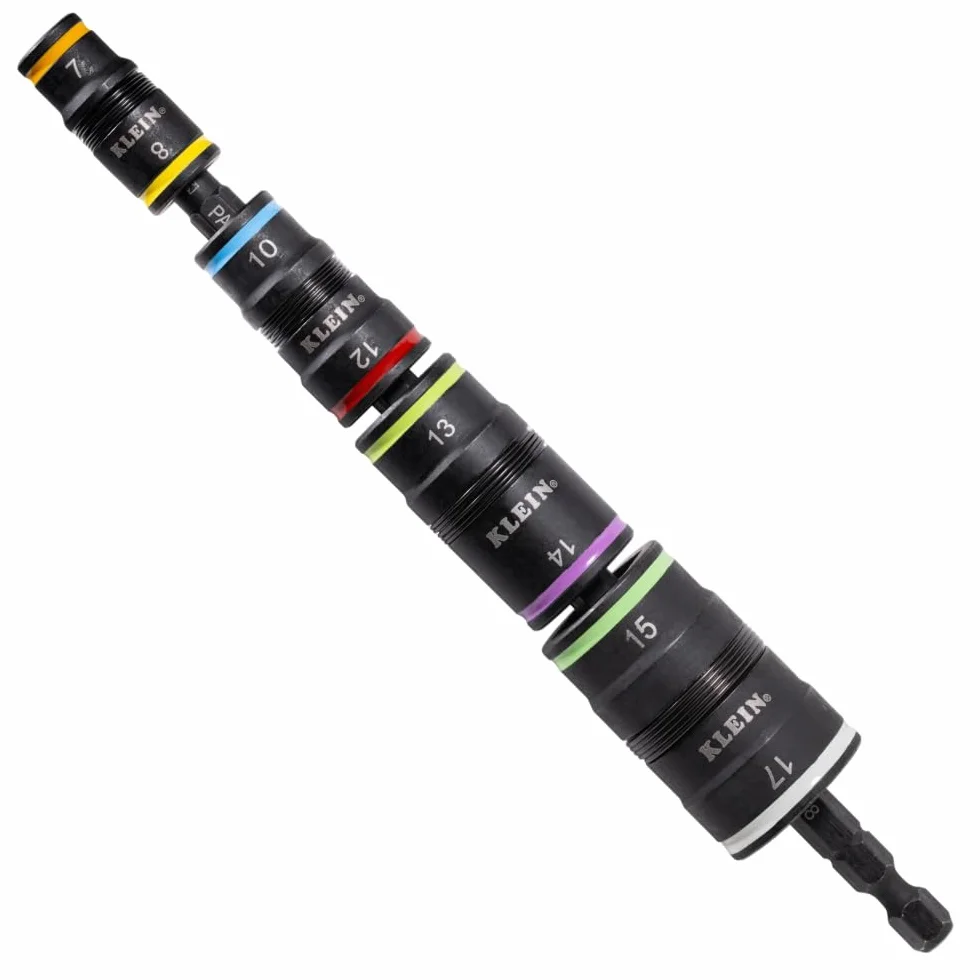 Klein Tools Sterownik udarowy 32934M, metryczny zestaw nasadek wielobitowych 8 w 1, z 4 gniazdami klapowymi, 8 rozmiarów sterowników sześciokątnych