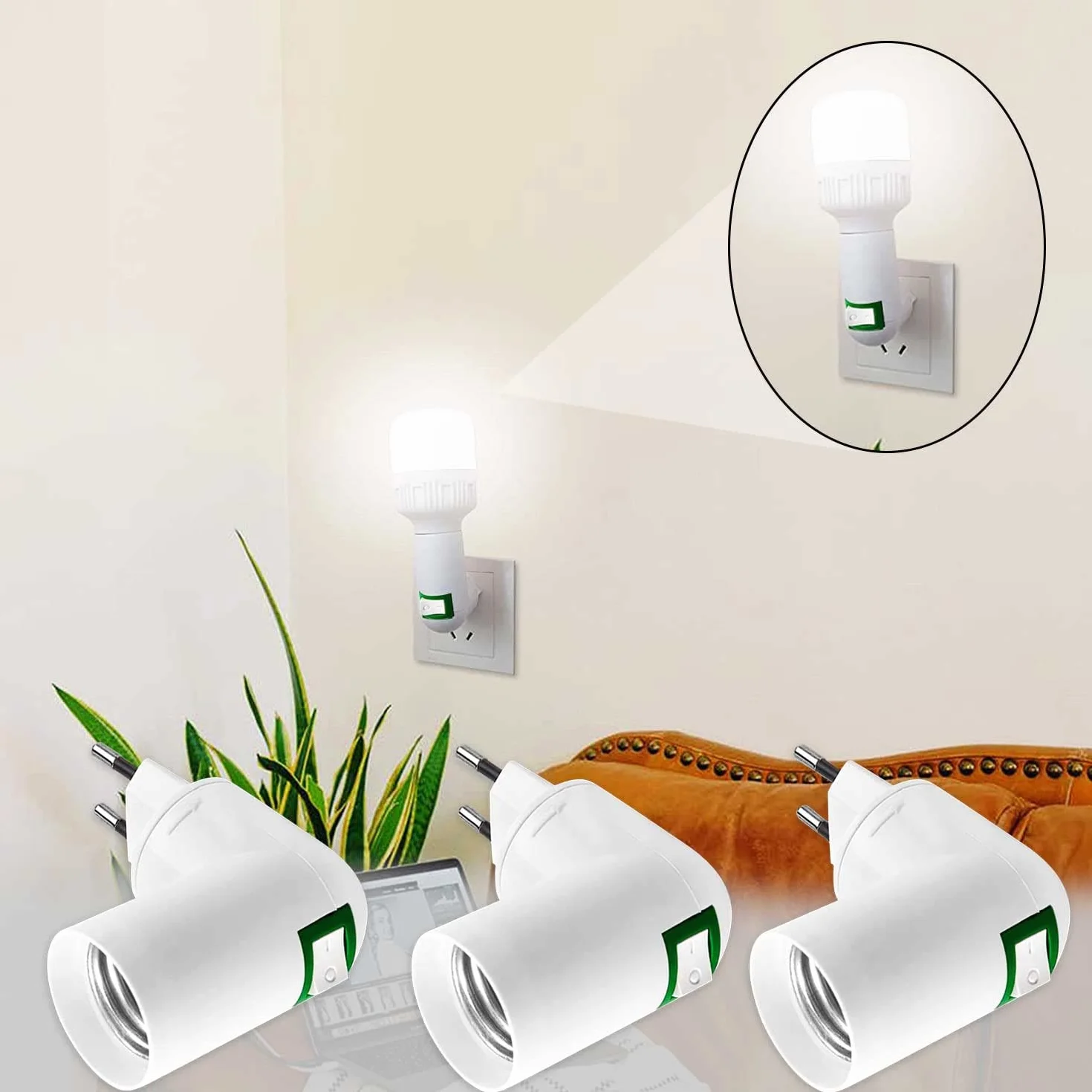 4 gniazda E27 z przełącznikiem, gniazdo budowlane AC 220 V, gniazdo elektryczne do adaptera E27 Lampa ścienna do montażu na ścianie żarówki LED (biały)