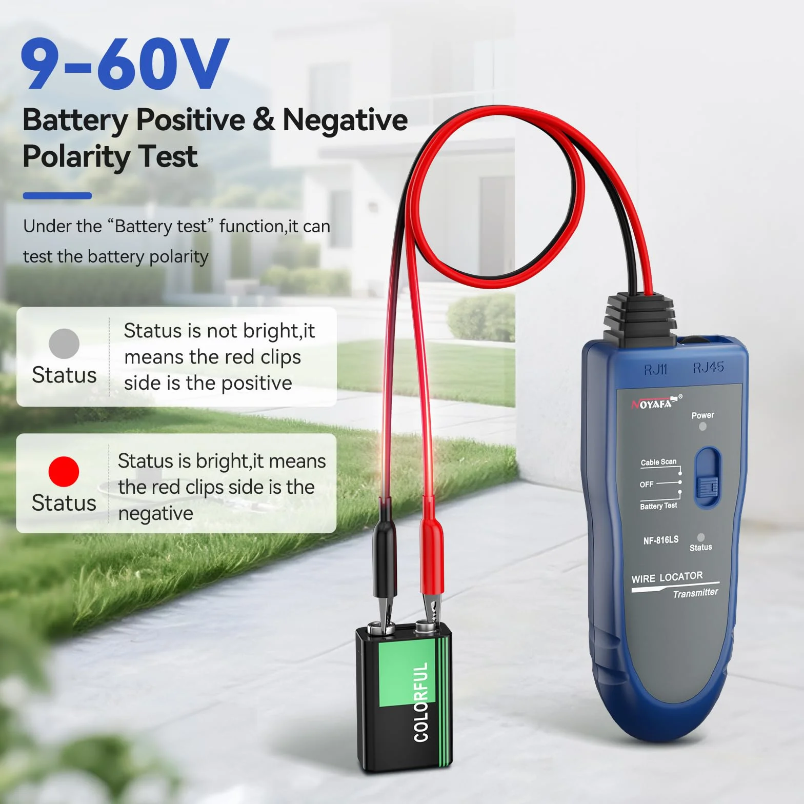 NOYAFA NF-816LS podziemny poszukiwacz kabli – lokalizator kabli do ogrodzenia zwierząt domowych, prądu, sieci i kabla nawadniającego, akumulator litowy do ponownego ładowania, latarka LED, wykrywanie