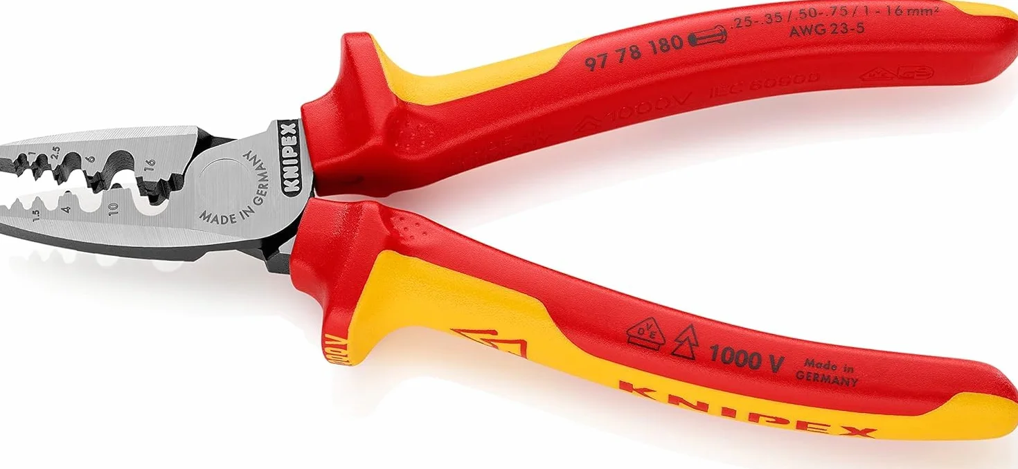 KNIPEX Szczypce do zagniatania tulejek kablowych z wielokomponentowymi osłonkami, izolowane wg VDE 180 mm, 97 78 180