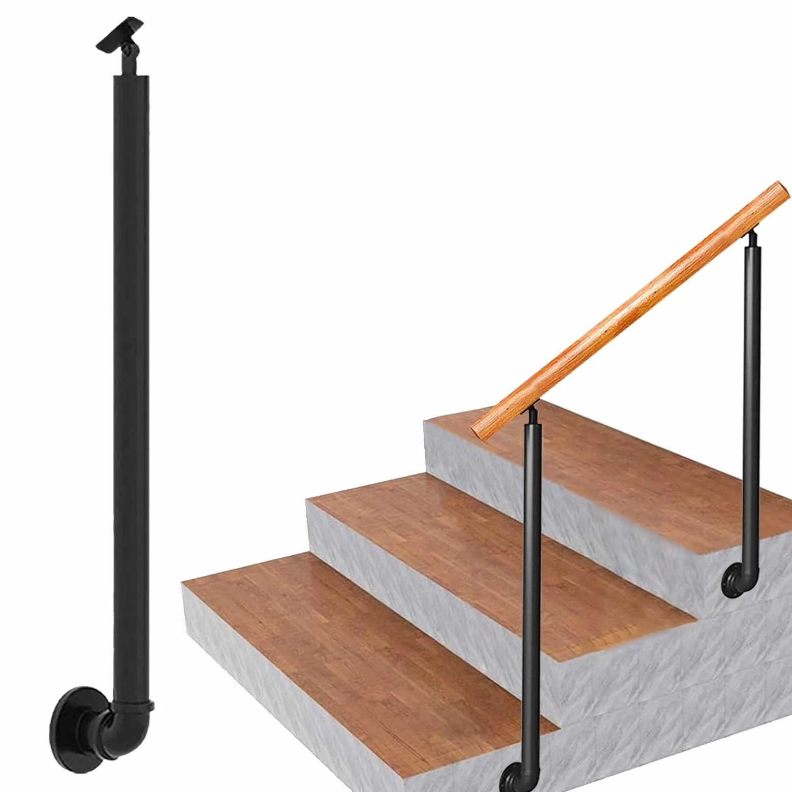 L-sd Tralki z kutego żelaza - regulowane słupki balustrady schodowe 0°-270° ze wspornikami do montażu na ścianie - 65 cm (25,6 cala) czarne kolumny na schody