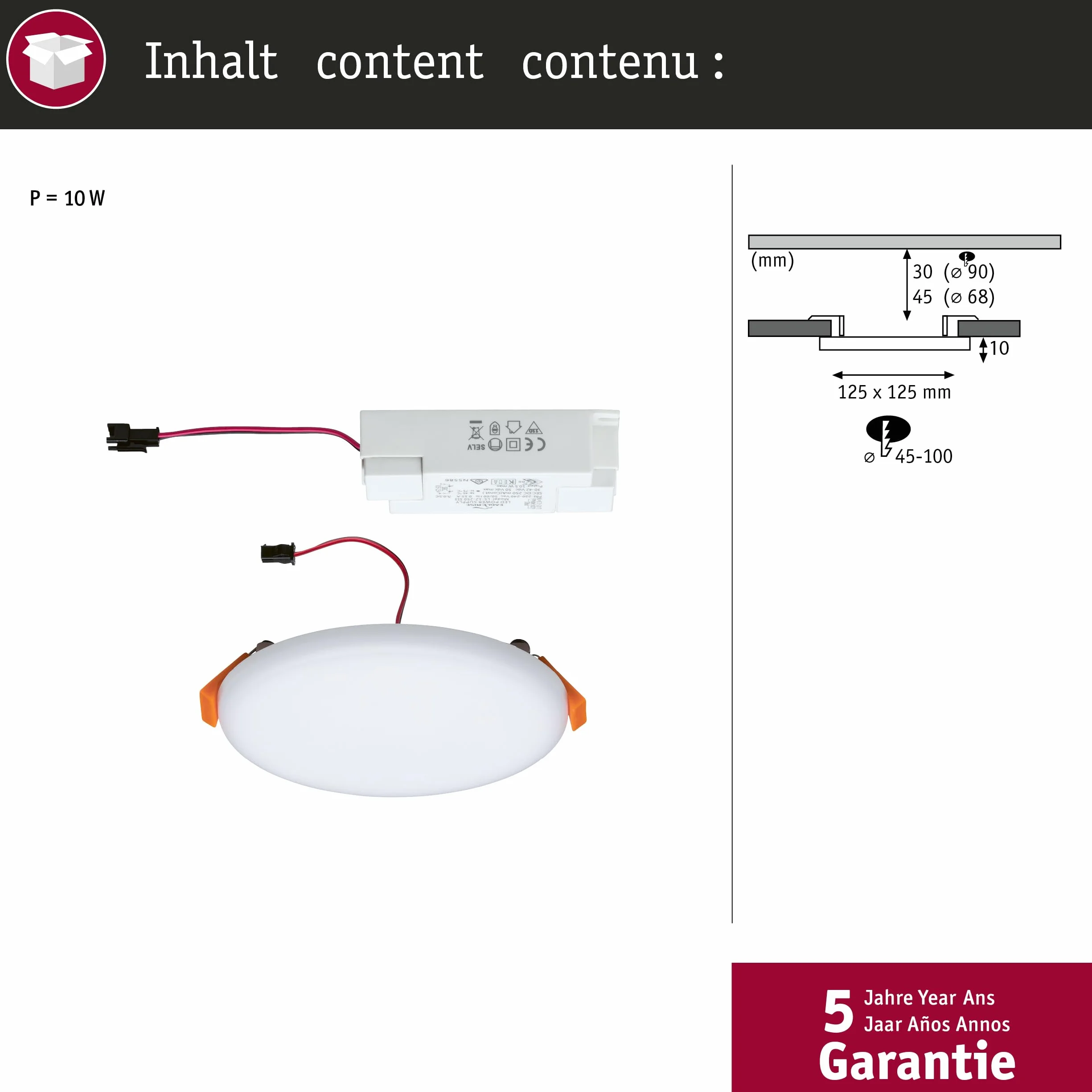 Paulmann 92391 Panel LED, oprawa wpuszczana Veluna VariFit, IP44 125mm okrągła, w kompl. oprawa sufitowa 1x8,5 W satynowa tworzywo sztuczne 4000 K