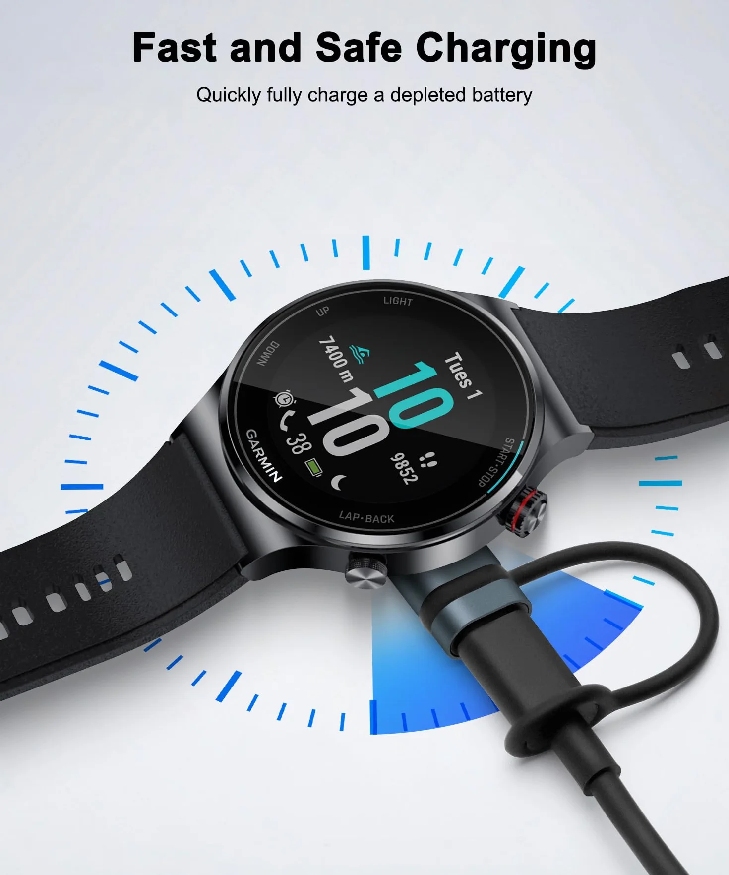 Adaptery do ładowarki do zegarków (opakowanie 2), złącze ładowania typu C żeńskie na męskie kompatybilne z Garmin Fenix 7/7S/7X/6/6X/6S i więcej - szary