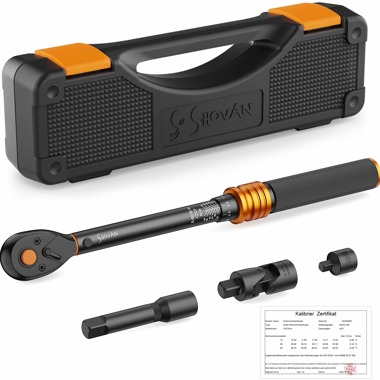 Klucz dynamometryczny 3/8", 72 zęby, dwustronna głowica grzechotkowa, 5-60 Nm, zestaw kluczy do roweru, motocykla i samochodu, wymiana świec zapłonowych, z adapterem 3/8" na 1/4", przegub uniwersalny