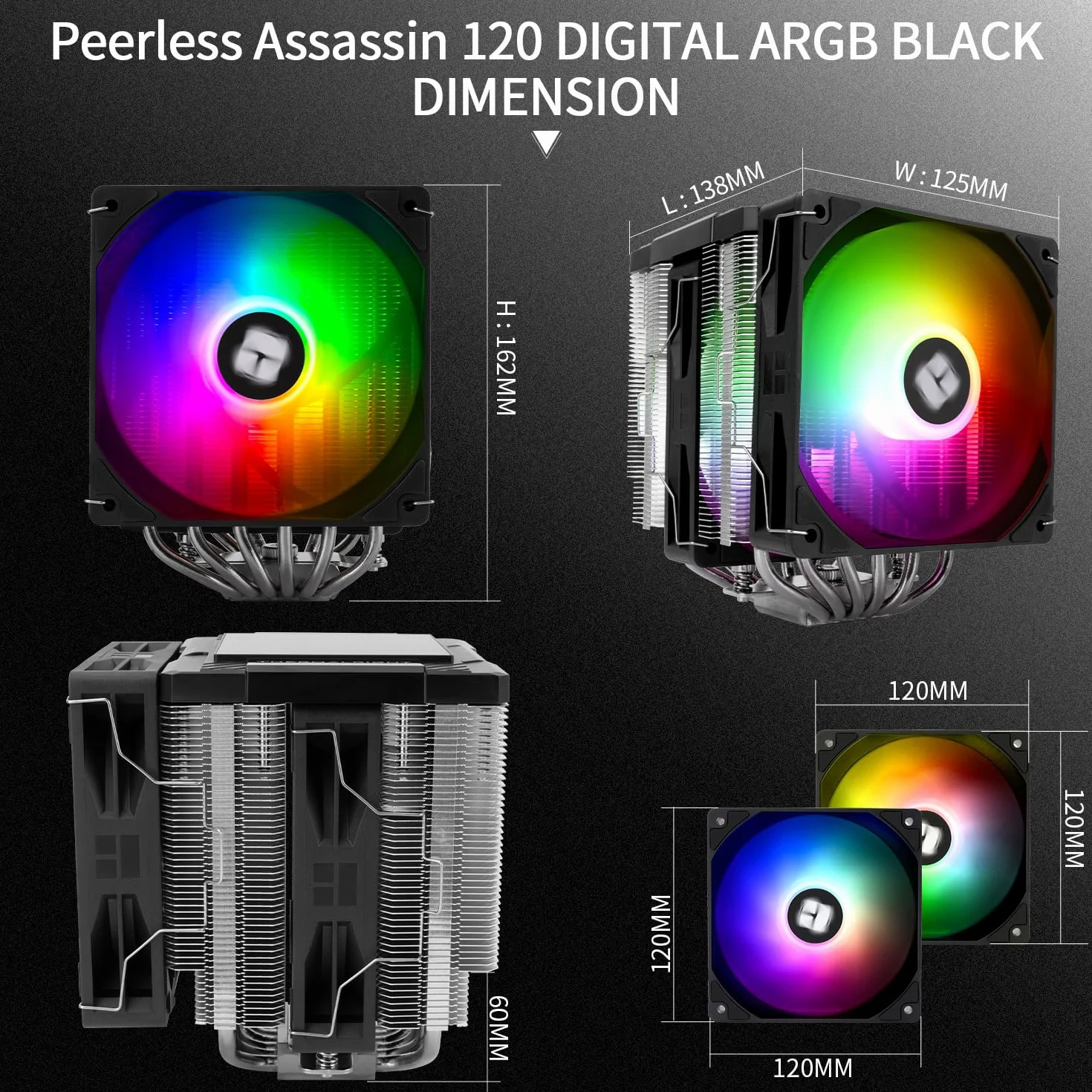 Thermalright Peerless Assassin 120 Digital ARGB Black chłodnica procesora, chłodzenie z podwójnymi wieżami i podwójnymi wentylatorami, chłodzenie powietrza CPU, cyfrowa osłona ekranu, do AM4/AM5,