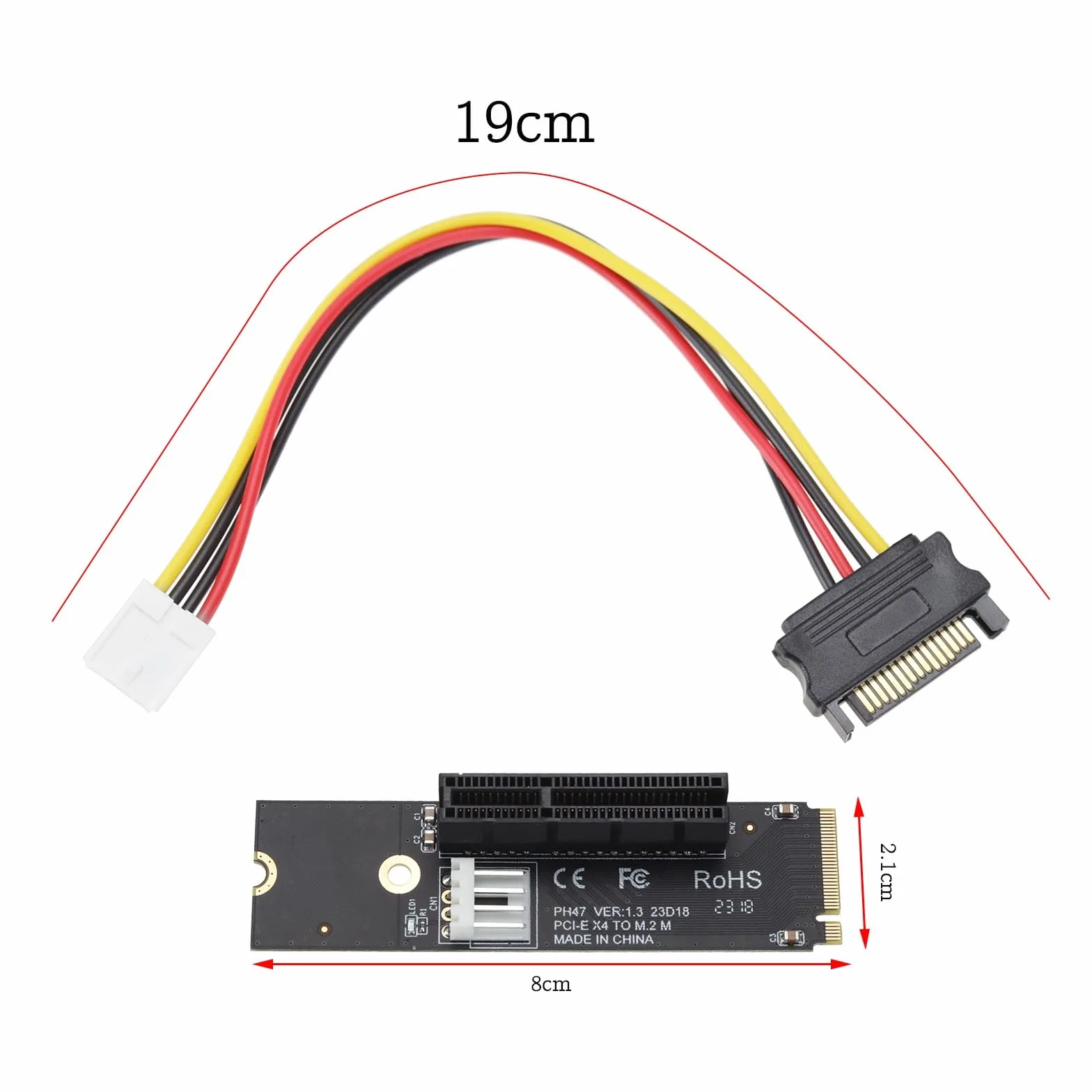 M.2 NGFF to PCI-E X4 Slot Riser Card Key M 2260 2280 SSD Port to PCIE Adapter with SATA Power Cord Kompatybilny z Miner Mining