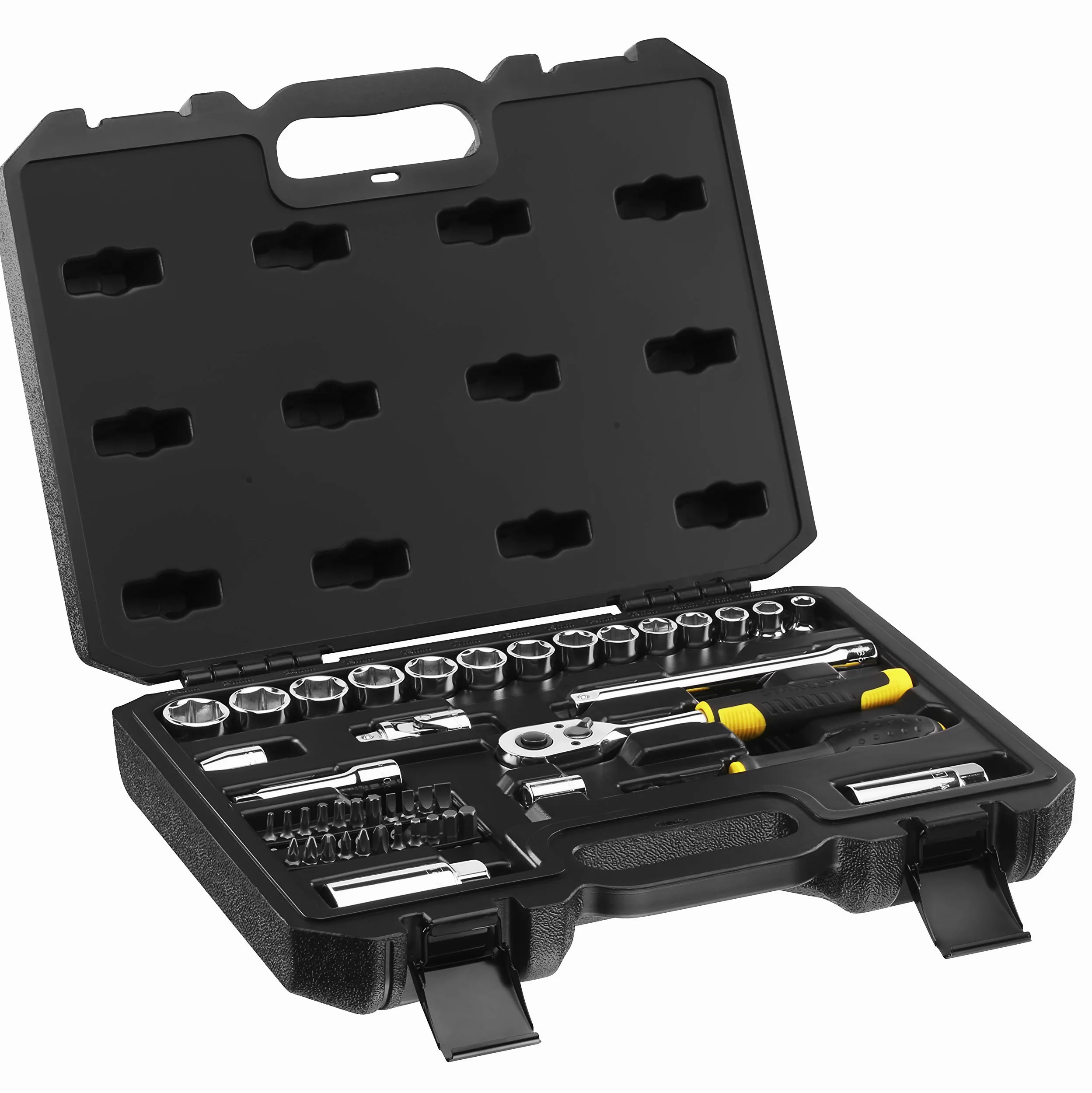 STANLEY Solidny Juego nasadki 3/8" - 45 elementów dla profesjonalistów i majsterkowiczów do codziennego użytku ergonomiczna konstrukcja