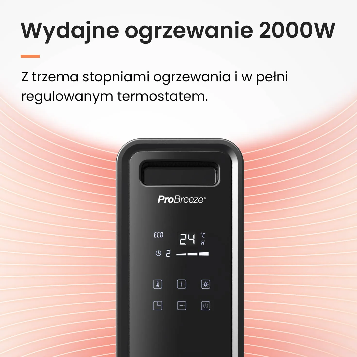ProBreeze Grzejnik Elektryczny z Termostatem Pilotem Zdalnego Sterowania, Energooszczędny Ekologiczny Bezolejowy, Programator Czasowy, Bezpieczny z Zabezpieczeniem przed Przegrzaniem, 2000W, Czarny