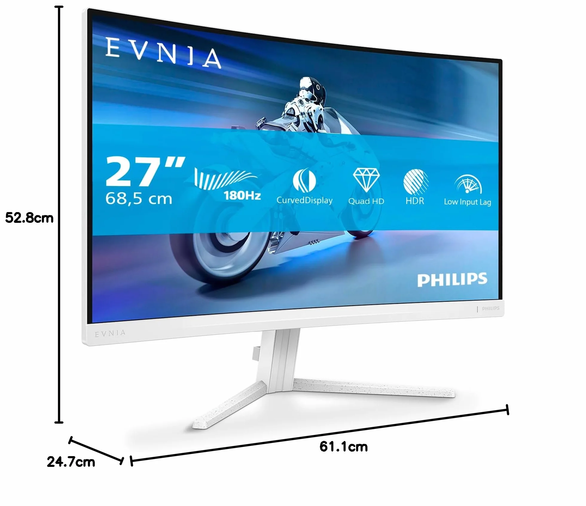 Philips Evnia 27M2C5501-27-calowy zakrzywiony monitor do gier QHD, 180 Hz, 1 ms GtG, FreeSync Premium (2560x1440, 2X HDMI 2.0, 1x DisplayPort1.4) Biały