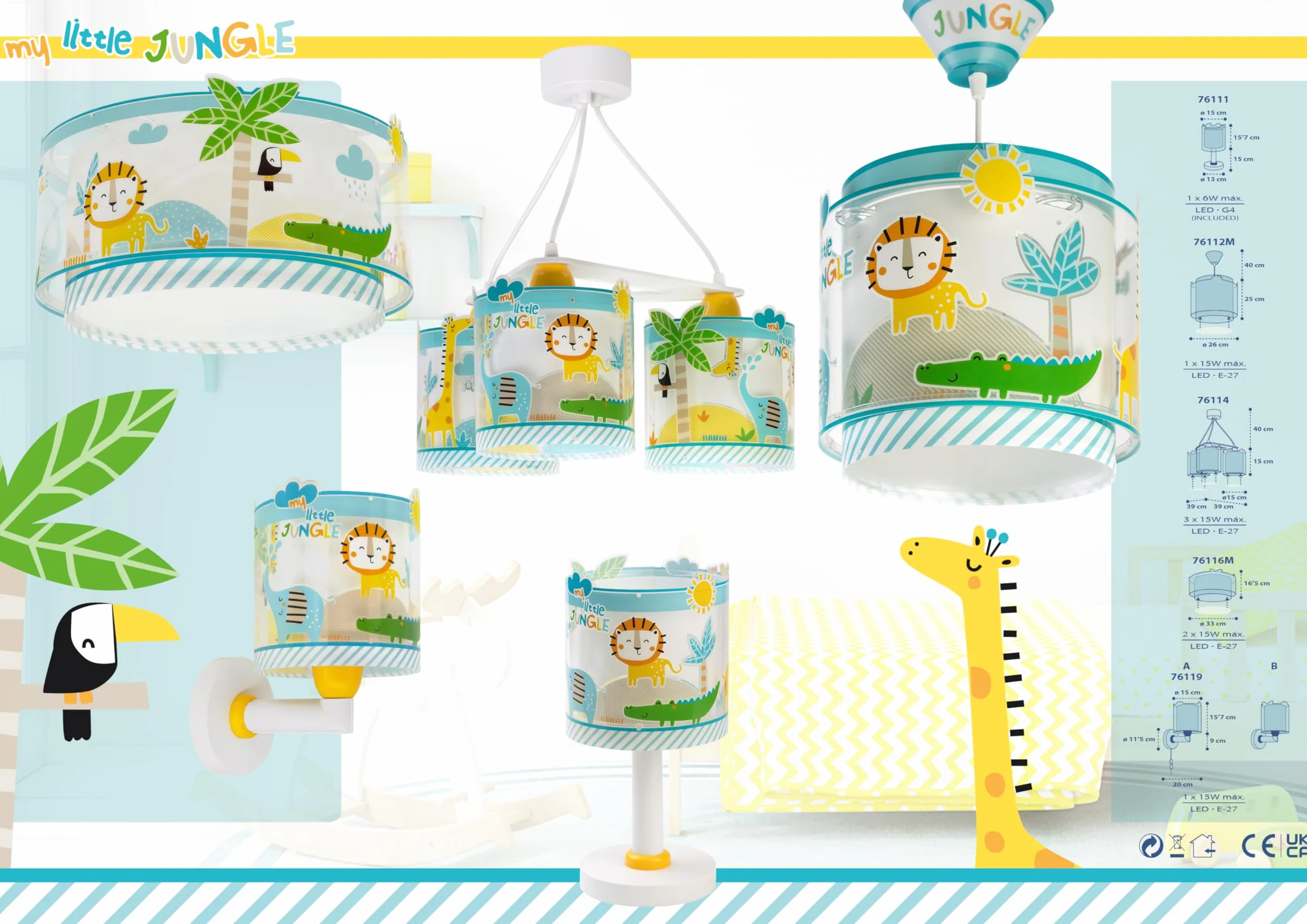Dziecięca lampa sufitowa Dalber z 3 źródłami światła My Little Jungle Jungle Animals