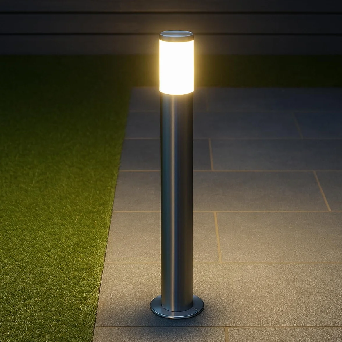 CGC ASTER Zewnętrzna latarnia/lampa słupkowa 100 cm ze stali nierdzewnej do ogrodu, patio, ganku, tarasu, ścieżki, podjazdu 220-240V, E27, IP54