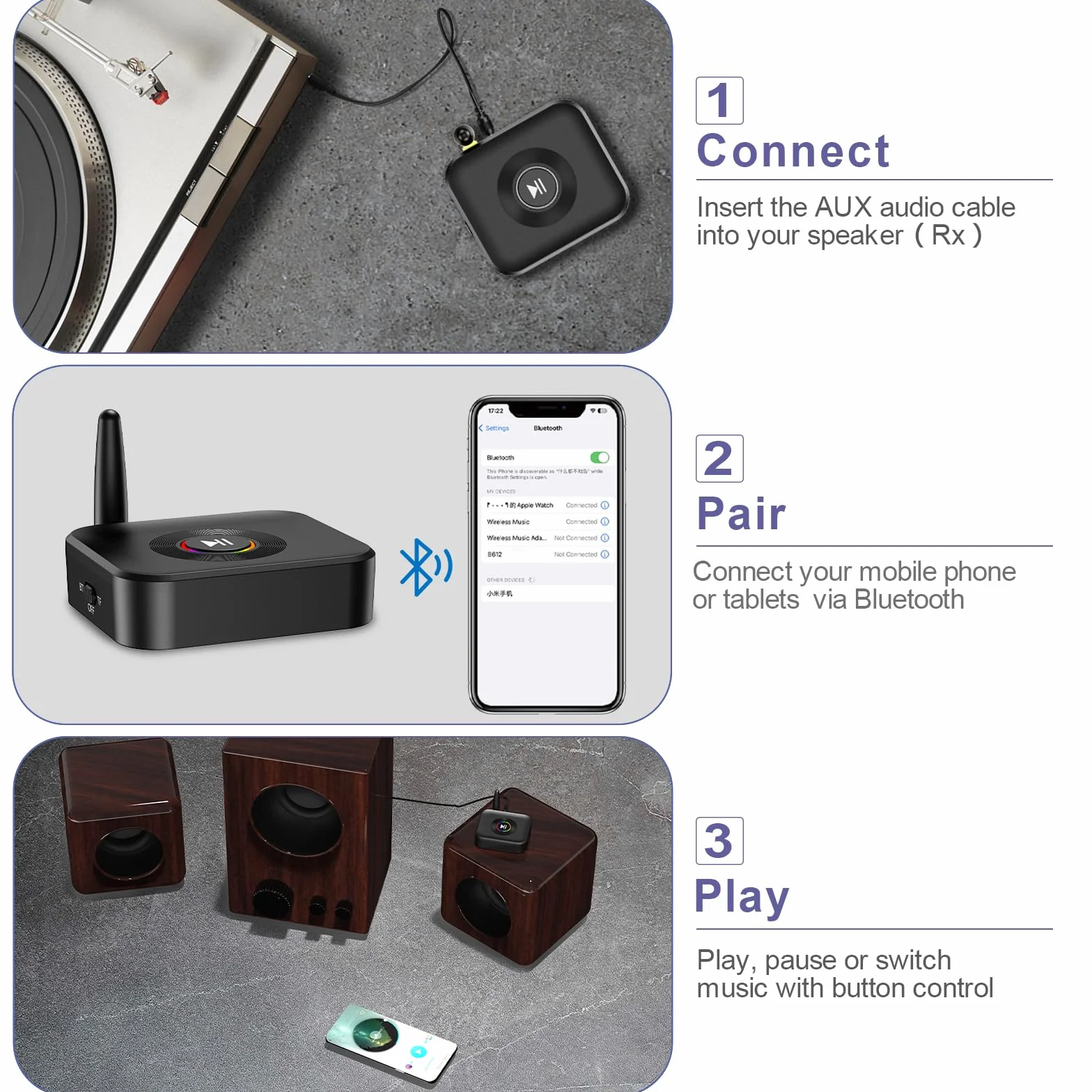 Adapter Aux Bluetooth, odbiornik Bluetooth 5.1 ze światłem otoczenia RGB, obsługa karty FT, 3,5 mm AUX na Bluetooth, niskie opóźnienie, podwójne połączenie, bezprzewodowy adapter audio do