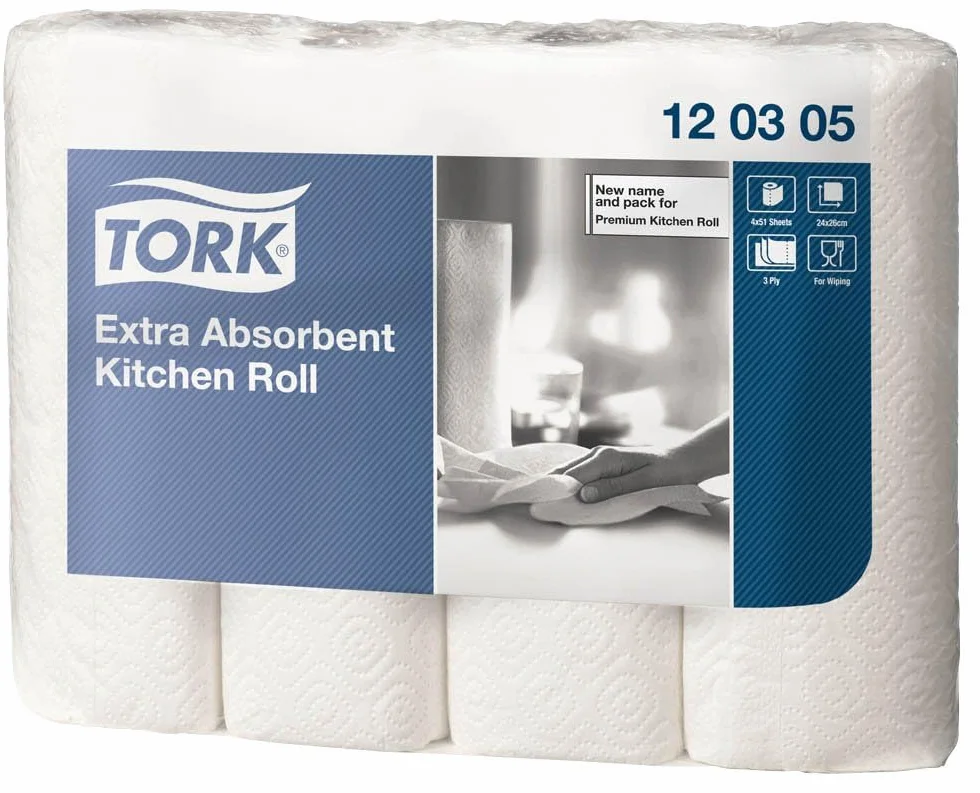 Tork optymalnie Chłonny Ręcznik Papierowy w Rolce, Biały, Premium, 3-Warstwowy, 4 x 12.2 M, 120305