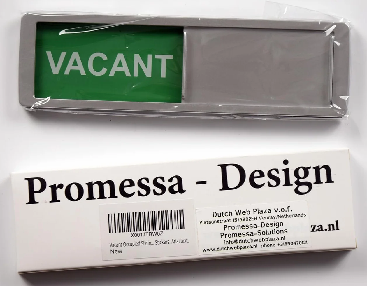Vacant Occupied Sliding Sign XL - Green/Red Text Slider - 17,5 x 5 x 0,7 cm - Mounting strong 3M Stickers. Arial Text