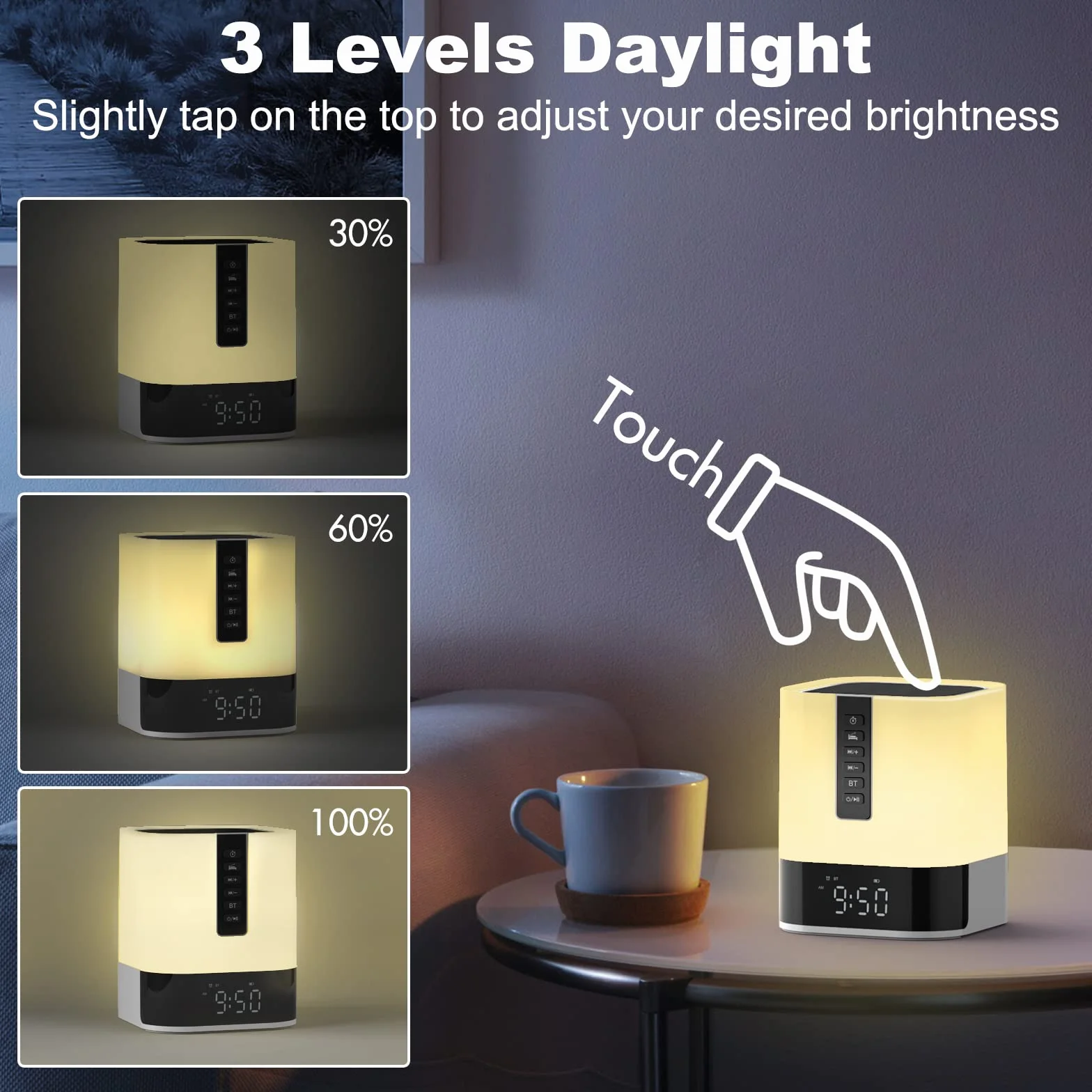 Lampka nocna z budzikiem, głośnik Bluetooth, lampka nocna dla dzieci, lampa dotykowa z dźwiękiem, ściemniana lampa zmieniająca kolor LED do sypialni, prezenty dla nastoletnich dziewcząt chłopców w