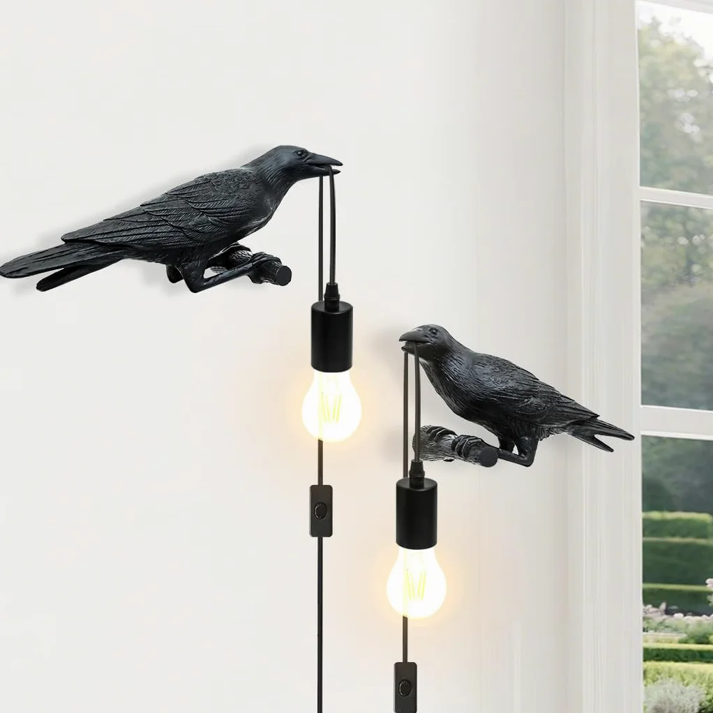Wrony lampa ścienna do wnętrz, zestaw 2 sztuk, urocza lampa ścienna z przełącznikiem