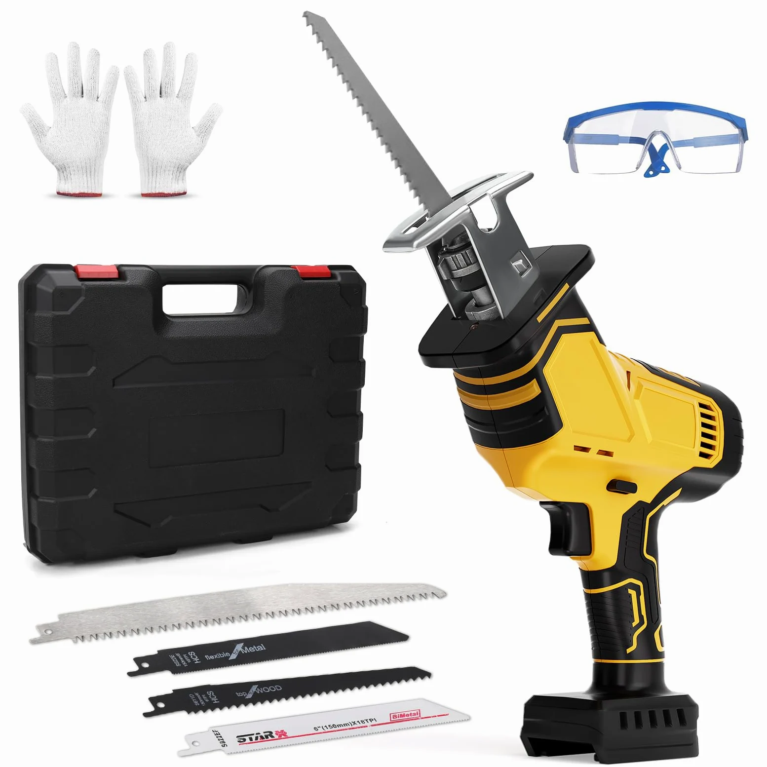 WingFly Akumulatorowa piła szablasta do akumulatora Dewalt 18 V, 20 V, profesjonalna piła szablasta z 4 brzeszczotami, elektryczna piła szablasta 2700 obr./min z bezstopniowym przełącznikiem prędkości