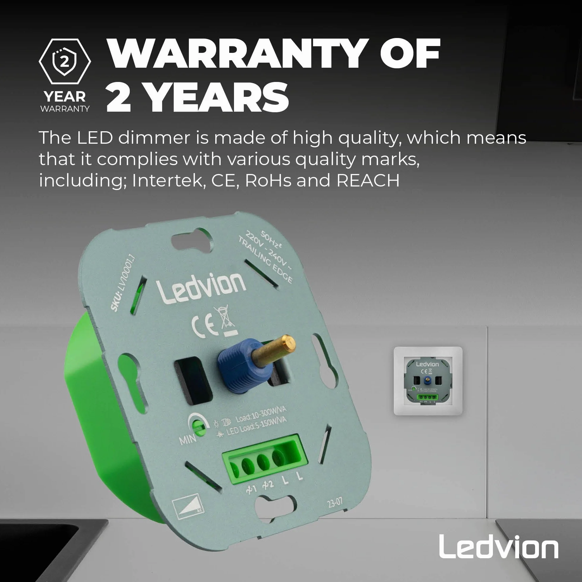 Ledvion Ściemniacz LED 3-250 W | 220-240 V | sekcja fazowa uniwersalna | ściemniacz obrotowy podtynkowy ściemniacz do ściemnianych diod LED | LED 3-250 W i halogeny 3-300 W | ściemnianie lamp od 0 do