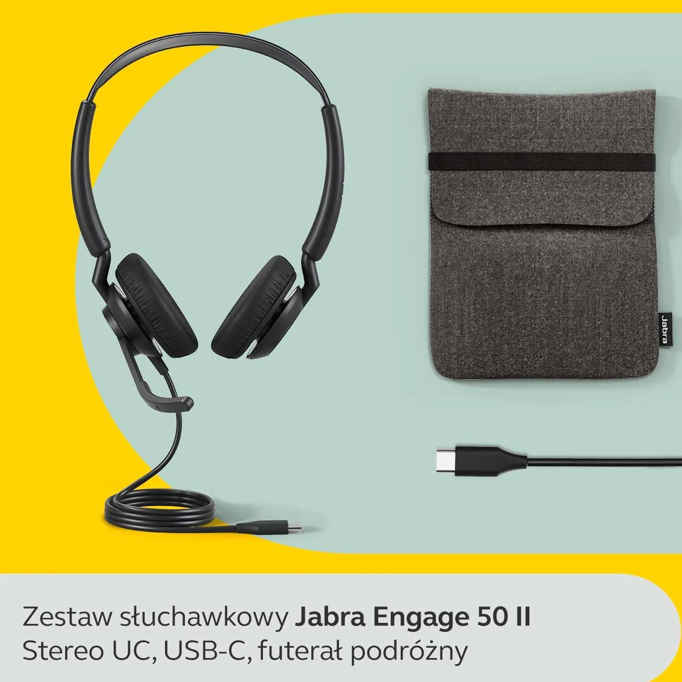 Jabra Engage 50 II przewodowy zestaw słuchawkowy stereo z redukcją szumów, 3 mikrofonami i kablem USB-C, ultralekki - działa z wiodącymi platformami Unified Communications (Zoom i Unify) - czarny