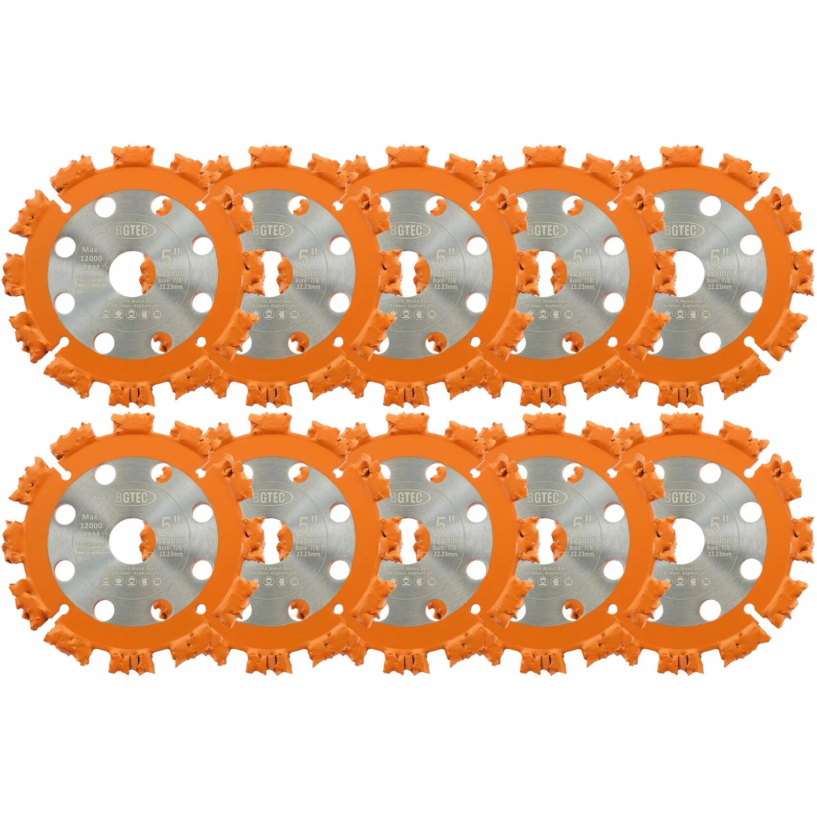 Tarcza do cięcia drewna 5"/125 mm - BGTEC ostrze do piły z węglika spiekanego do korzenia drzewa, pnia, drewna, twardej gumy, plastiku, 10 szt