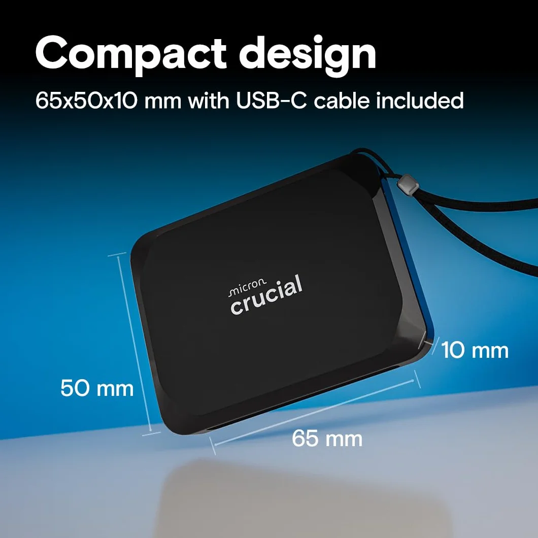 Crucial X9 1TB przenośny dysk SSD do 1050 MB/s, kompatybilny z komputerami PC, Mac i konsolami do gier, zewnętrzny dysk SSD, USB-C 3.2 - CT1000X9SSD902