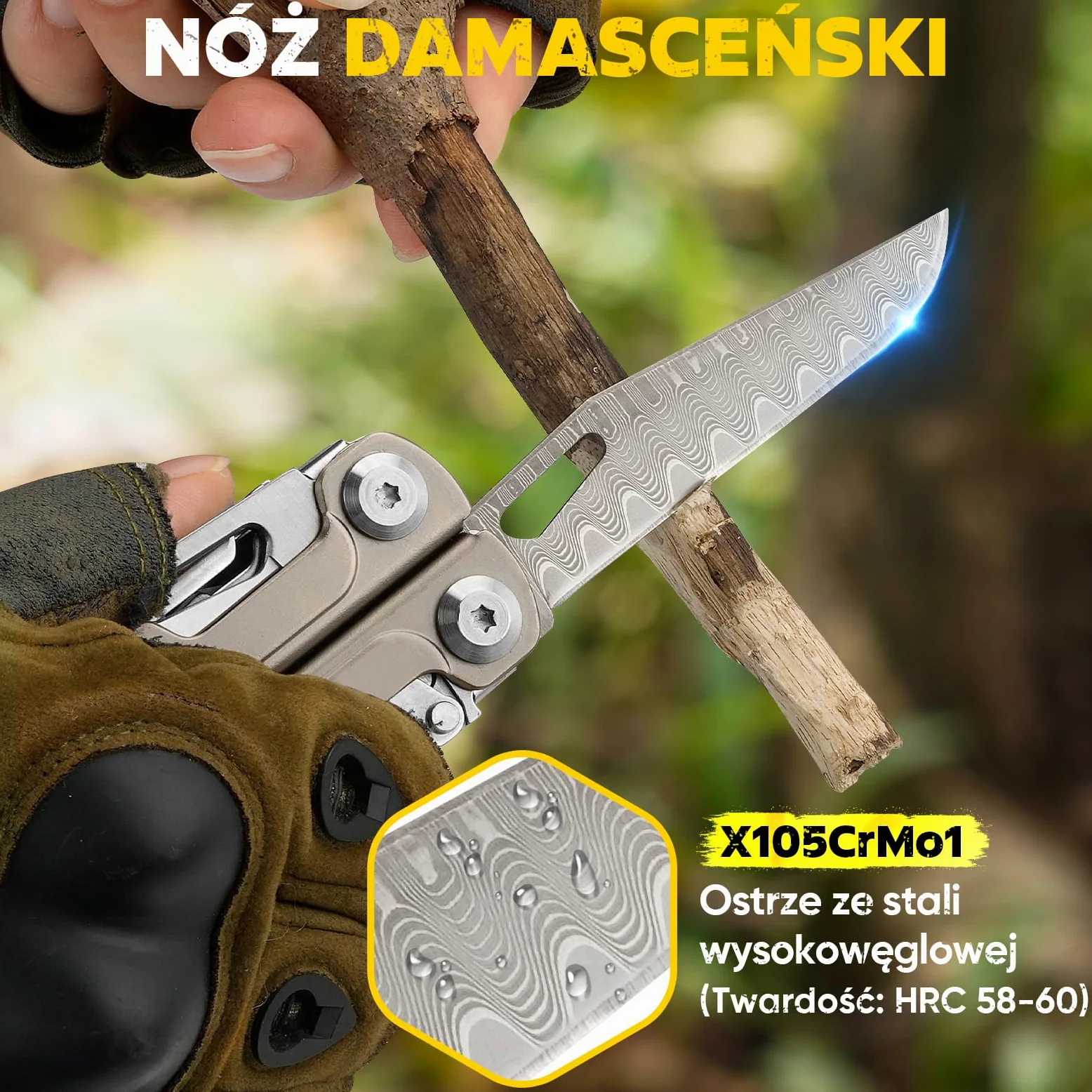 BIBURY Multitool Tytan & Stal Damasceńska,Multitool z Kombinerkami