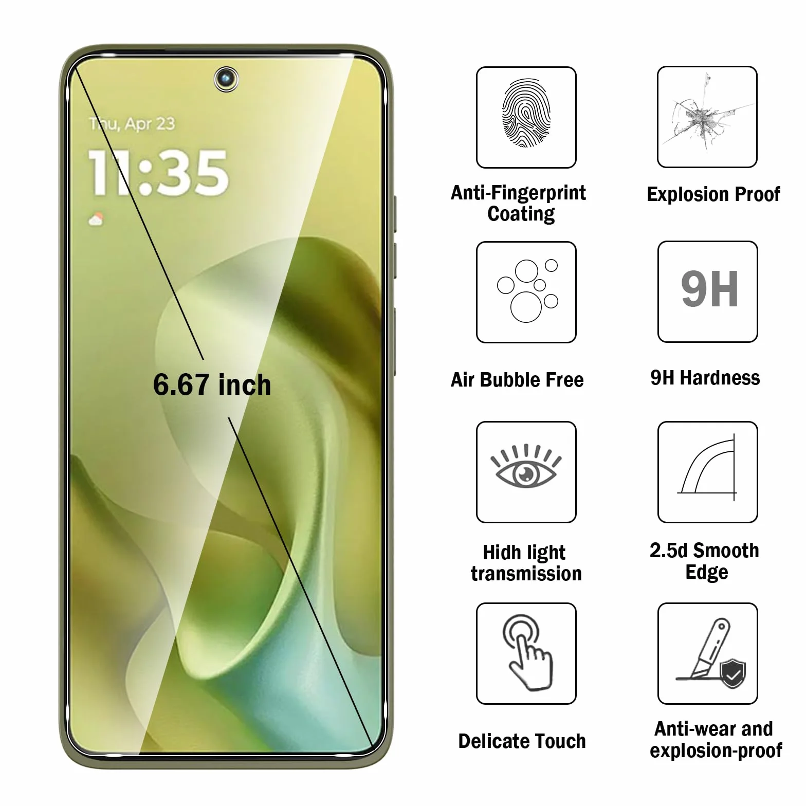 2 + 2 szt. szkła hartowanego do Moto G86 ochraniacz ekranu i osłona obiektywu aparatu, twardość 9H, ultra odporne, odporne na odciski palców, bez pęcherzyków, przezroczysta folia na telefon HD