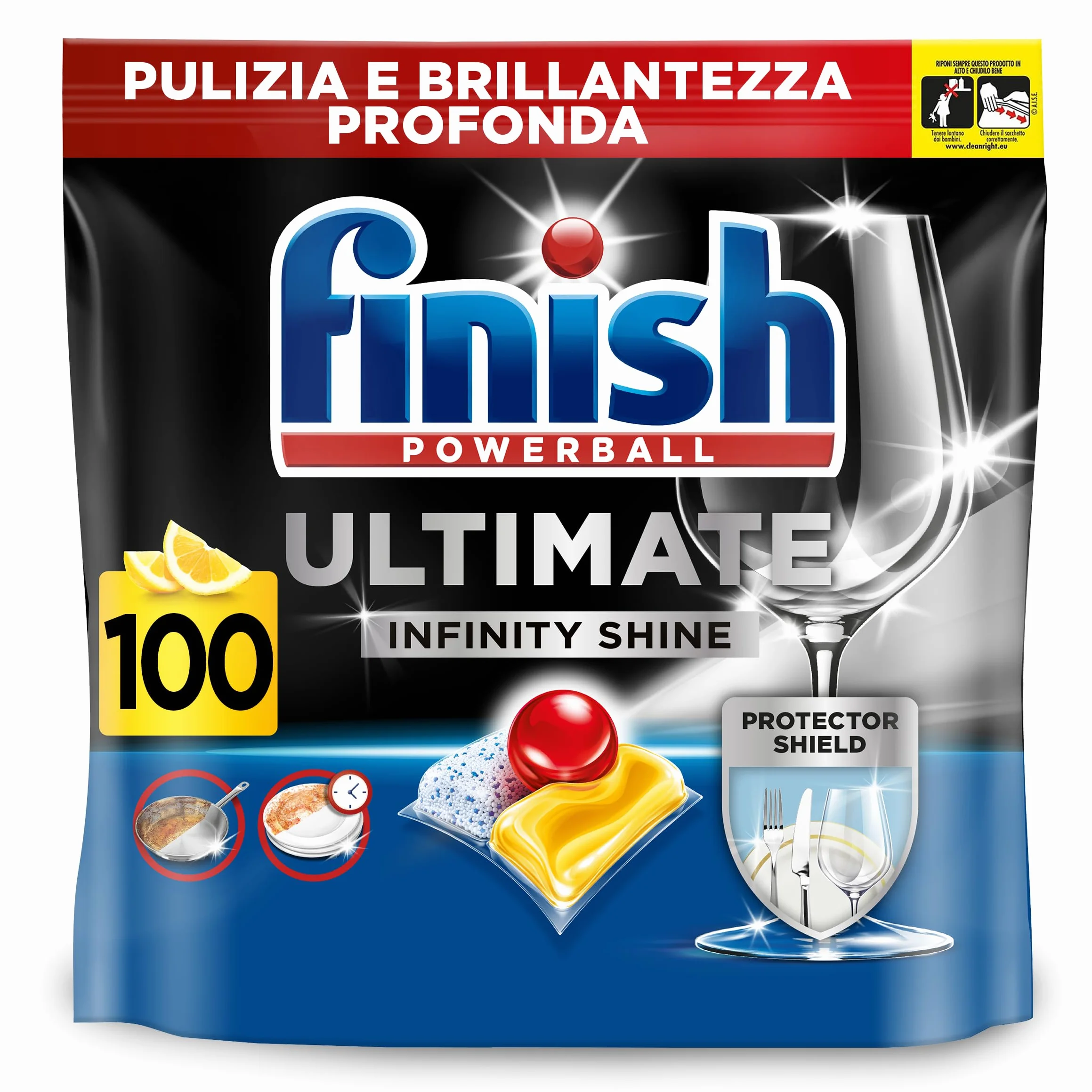 Finish Ultimate Infinity Shine tabletki do zmywarki luzem | Zapach: Cytryna | Rozmiar: 100 tabletek do zmywarki | Ultimate Clean and Shine