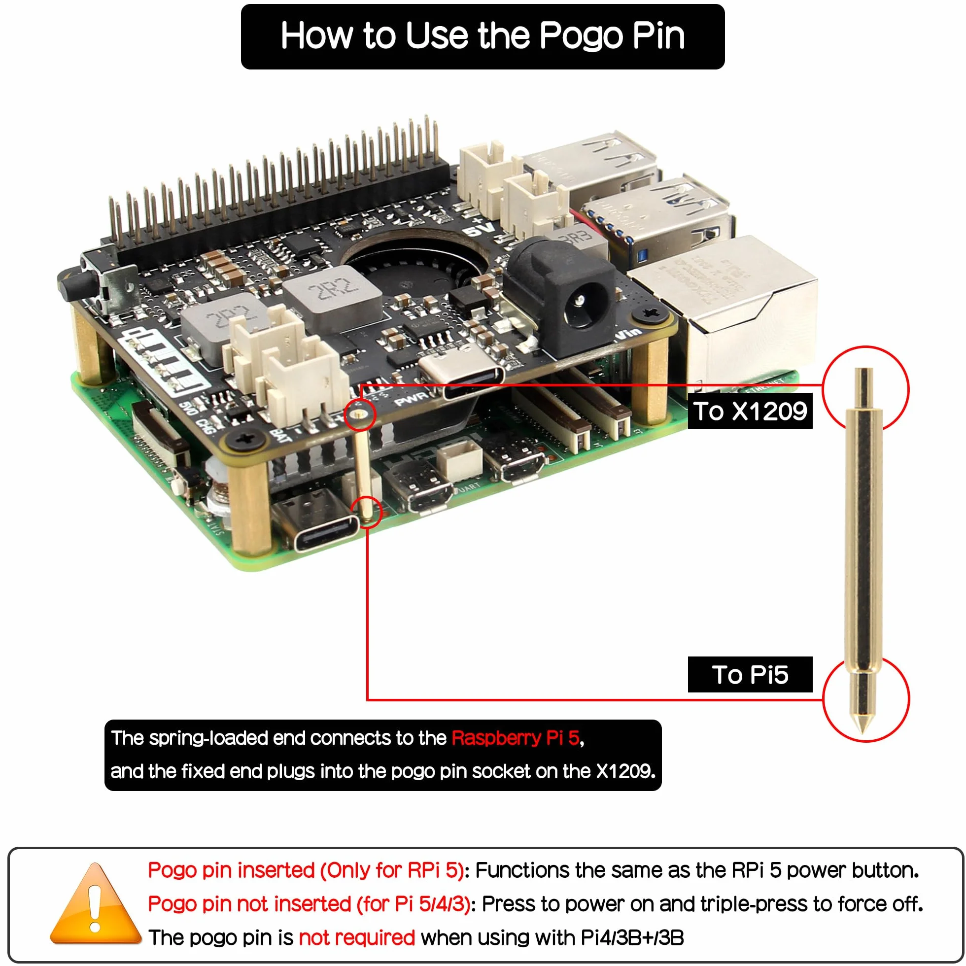 Geekworm X1209 5.1V 6A UPS HAT with Wide 6-18V Input for Raspberry Pi 5/4B/3B+/3B