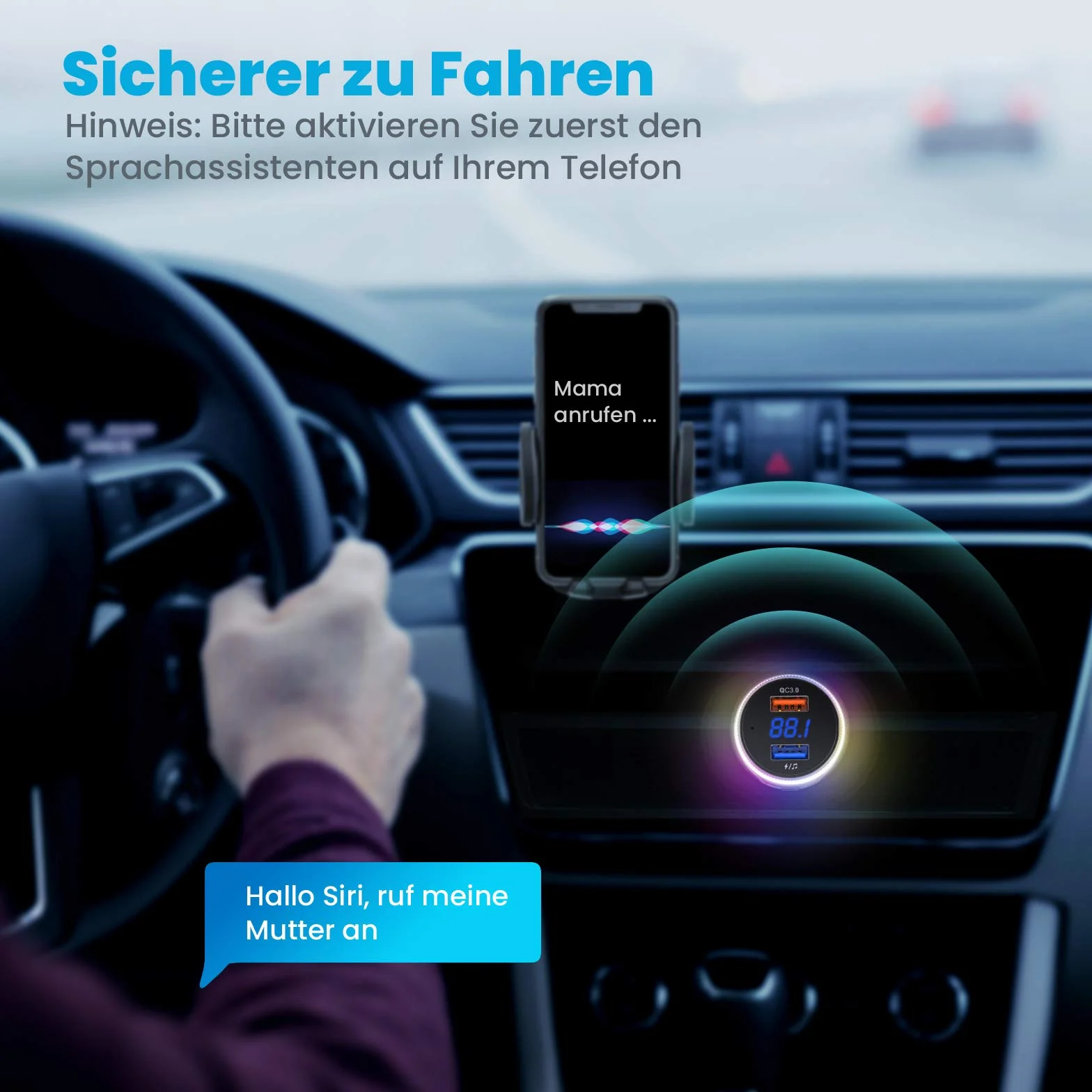 ANSTA Automatyczny nadajnik Bluetooth FM QC3.0 RGB podświetlenie podwójny mikrofon