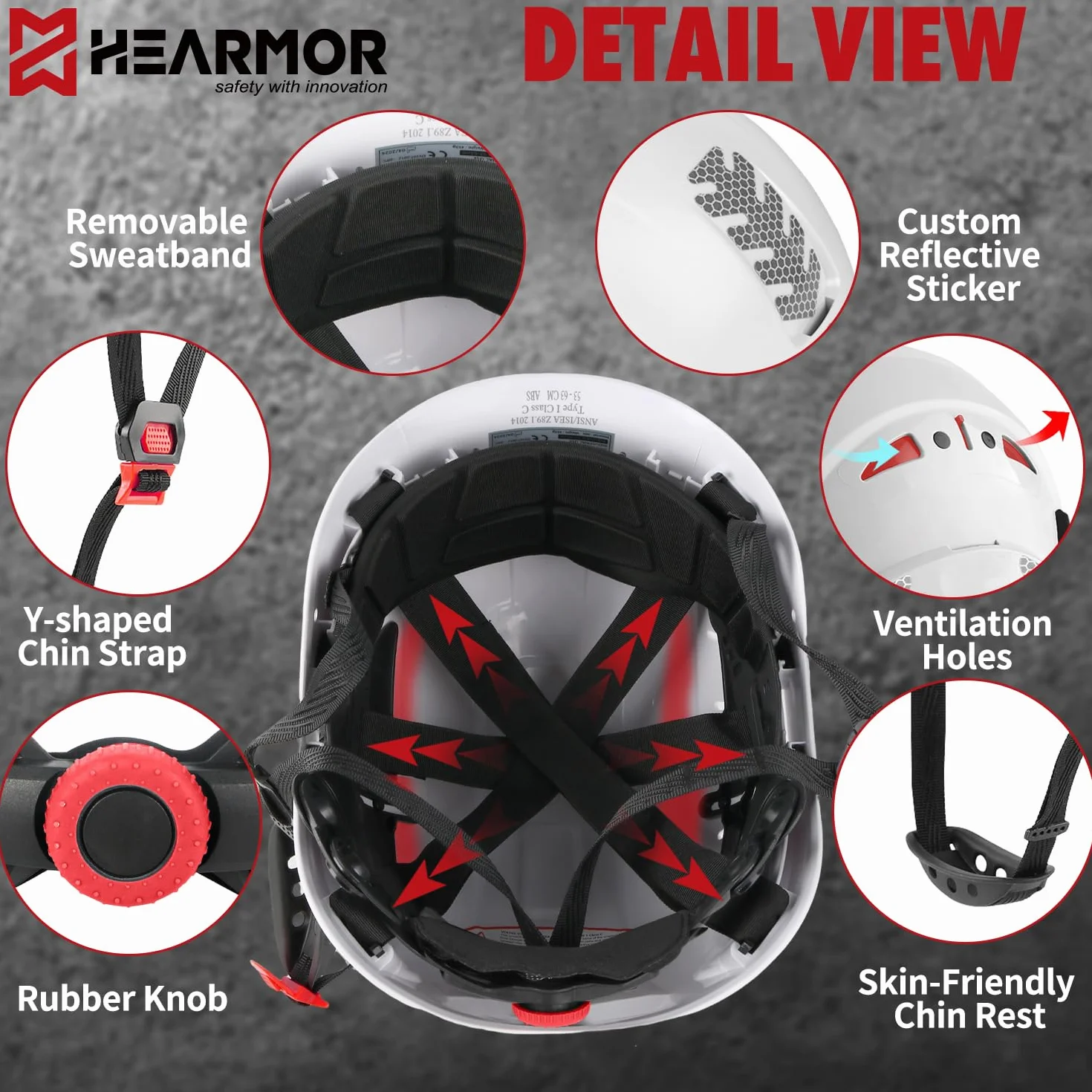 HEARMOR VOLTEK CE EN397 kask ochronny z certyfikatem CE EN397 z lampą czołową LED + wizjerem i ochroną słuchu | do prac leśnych, prac budowlanych i wspinaczki | wysokiej jakości kask roboczy z