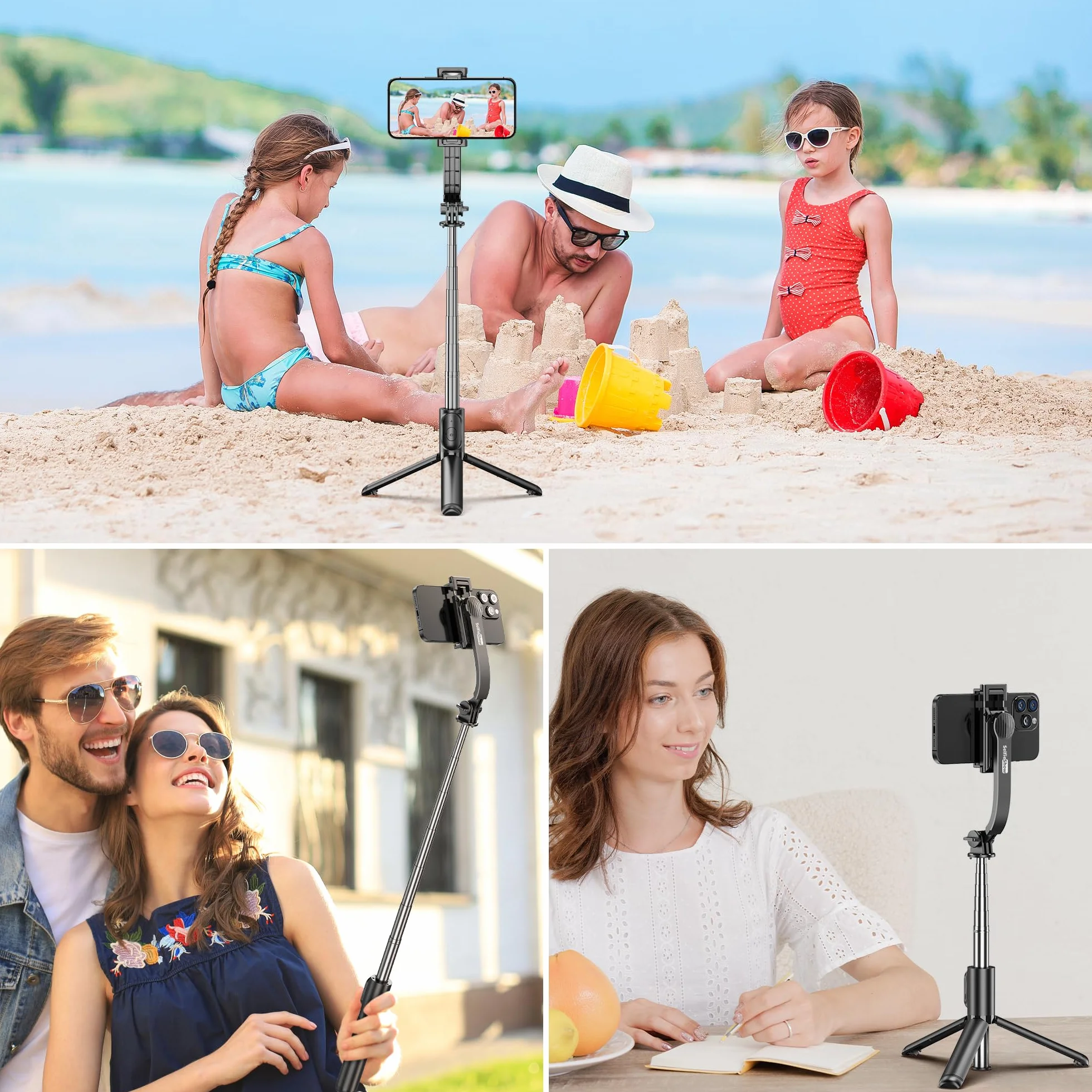 Statyw Selfie Stick rozszerzalny 101cm z bezprzewodowym pilotem do iPhone 17/16/15 Samsung Huawei
