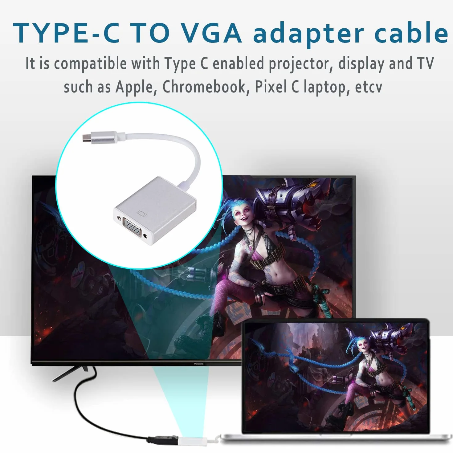 Adapter USB C na VGA, Beigemo Thunderb01t 3 (Typ-C) Męski na VGA żeński Kompatybilny z G00gle Chromeb00k Pixel MacB00k Pro 2020,2019,2018, Len0v0 900, DE1L XPS 13