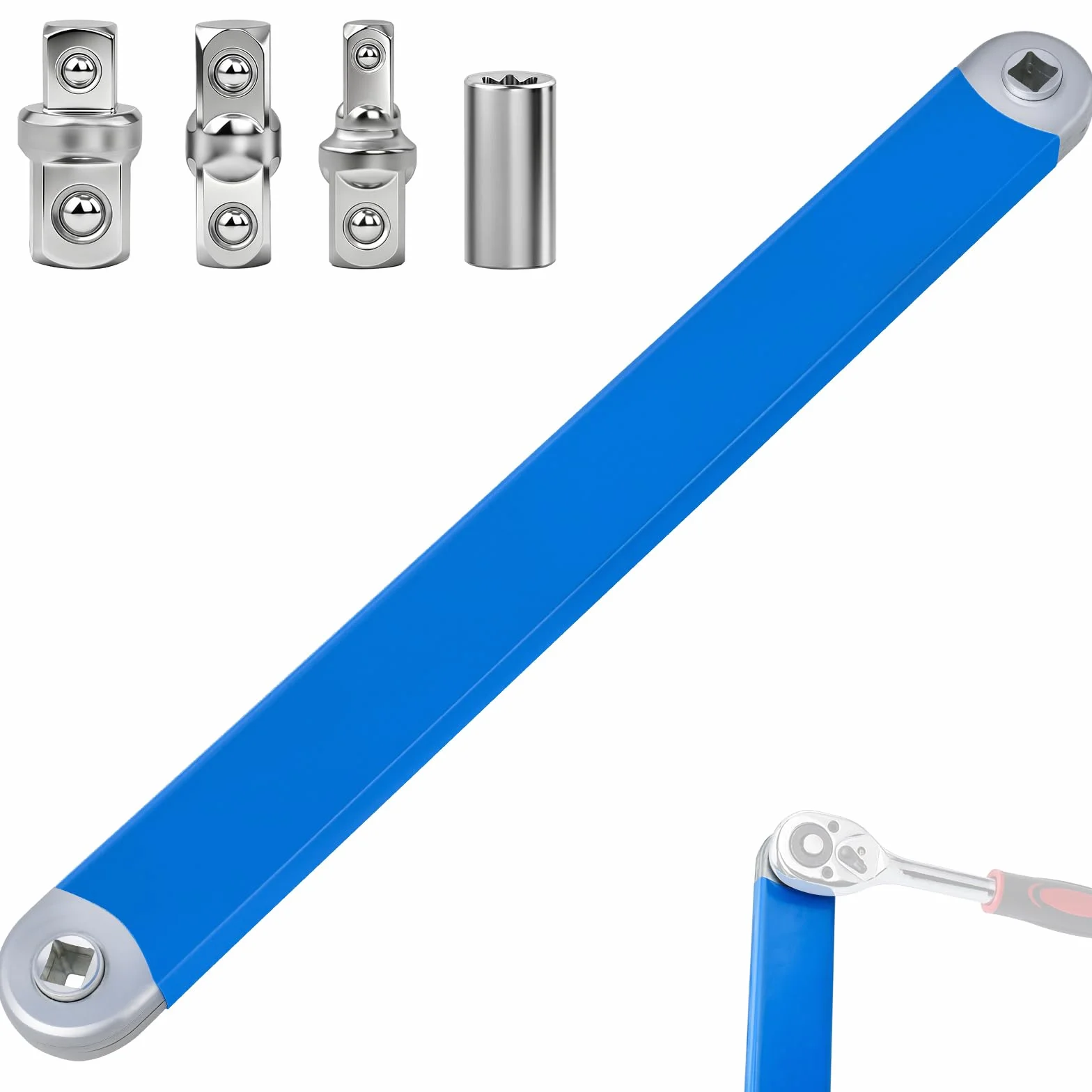 Klucz przedłużający do szczelnego zasięgu - 3/8 cala klucz przedłużający z przesunięciem udarowym narzędzie z 1/5.1 cm, 1/10.2 cm i 3/20.3 cm kwadratowe adaptery napędowe - uniwersalny klucz