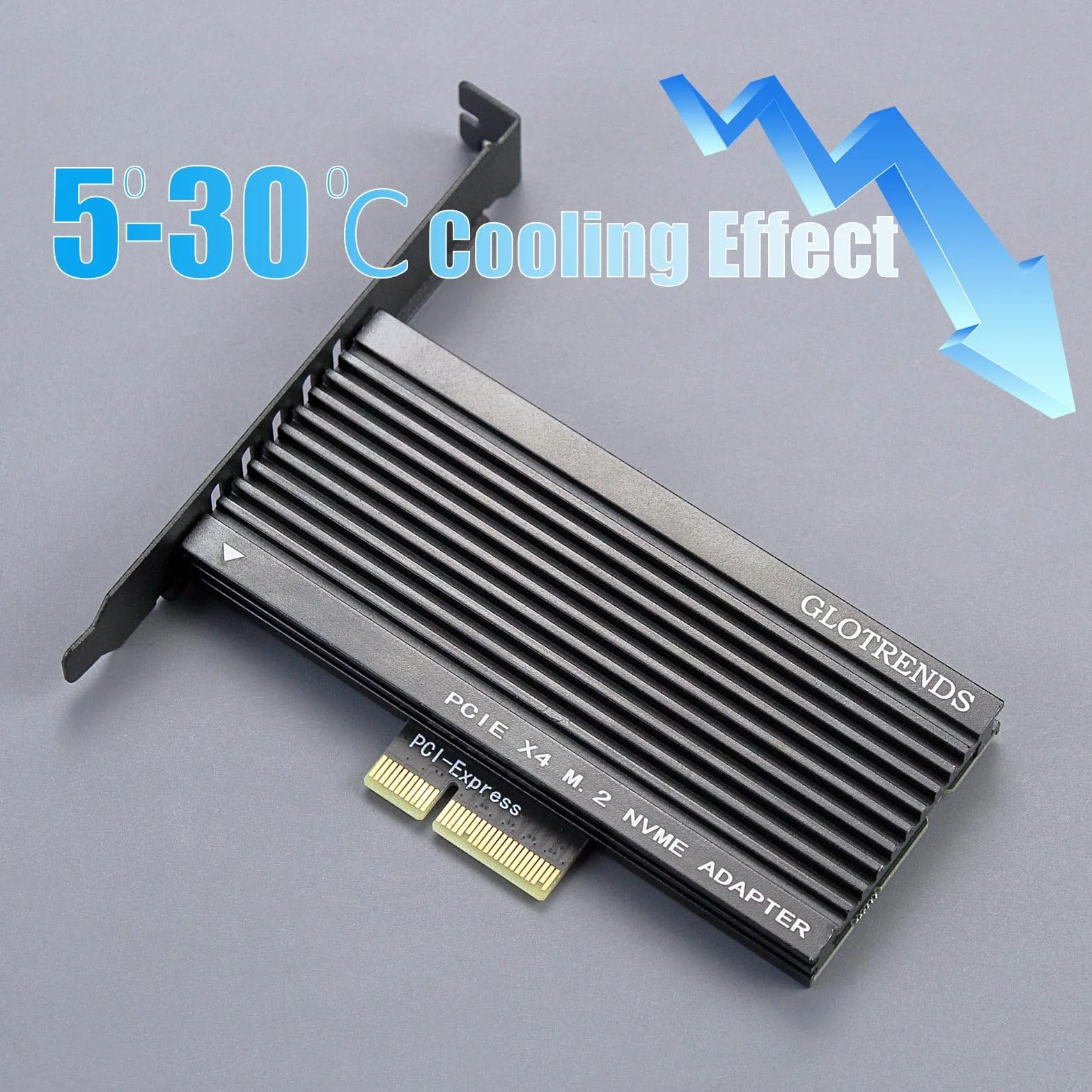 GLOTRENDS PA15 Adapter M.2 NVMe do PCIe 4.0 X4 dla dysków SSD M.2 NVMe, bardzo duży aluminiowy radiator, zwykły i niskoprofilowy wspornik (czarny)