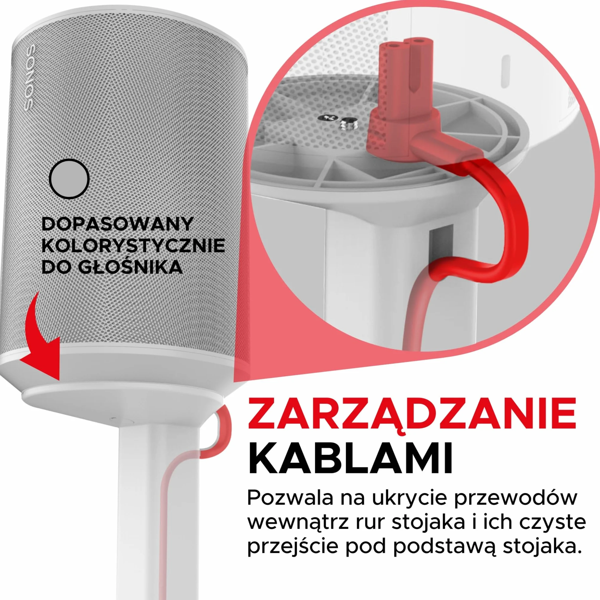 Sound Bass ERA 100 Stojak Podłogowy, Zestaw Podwójny (2 szt.), Kompatybilny z Sonos ERA100, ERA 100 SL, Sonos ONE i Play:1, Akcesoria w Zestawie, Zaprojektowany w Wielkiej Brytanii, Biały