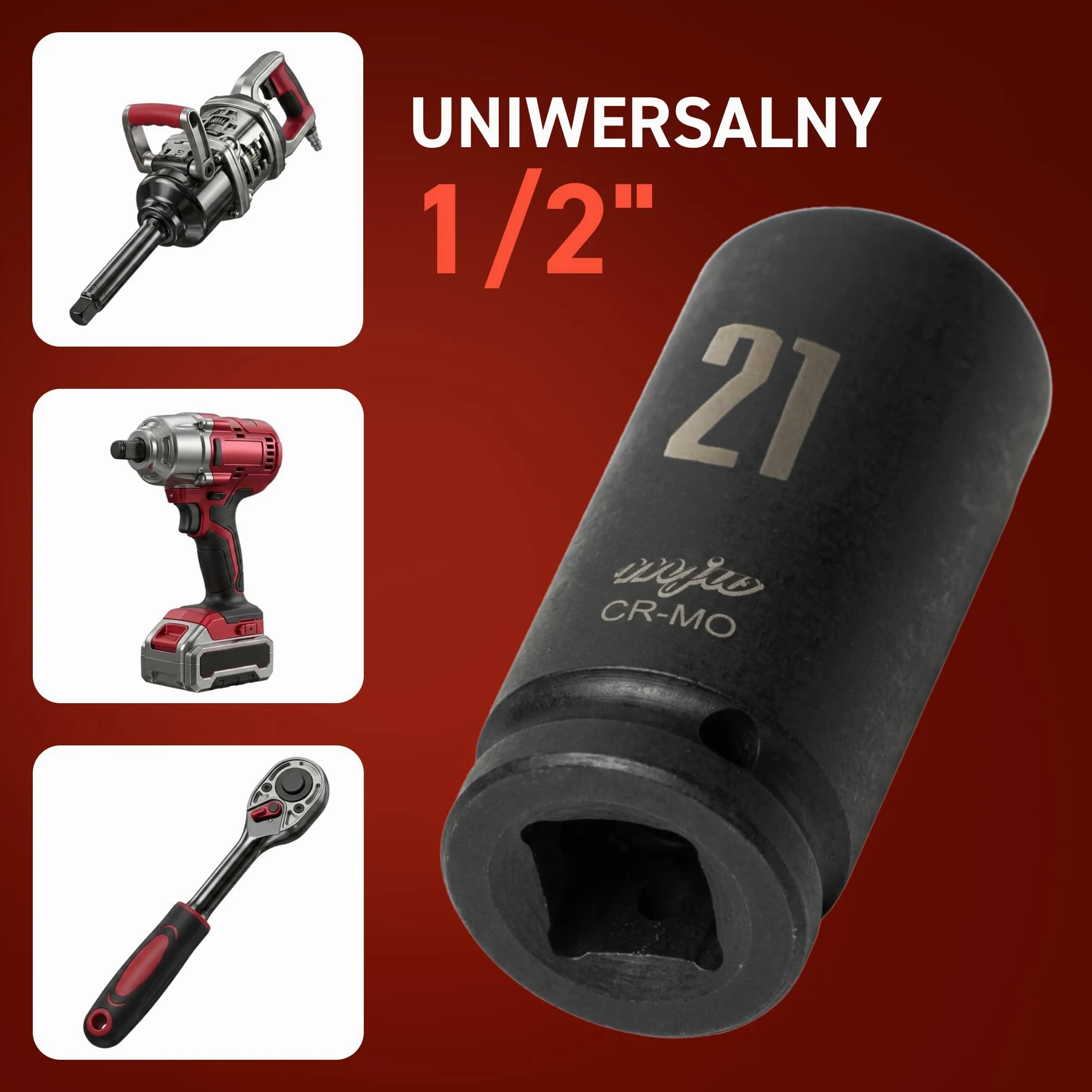 MJW Nasadki udarowe CrMo 1/2" 35 el. (8–32 mm krótkie, 10–32 mm długie) – zestaw nasadek udarowych do kluczy udarowych i narzędzi ręcznych – do garażu i profesjonalnego warsztatu