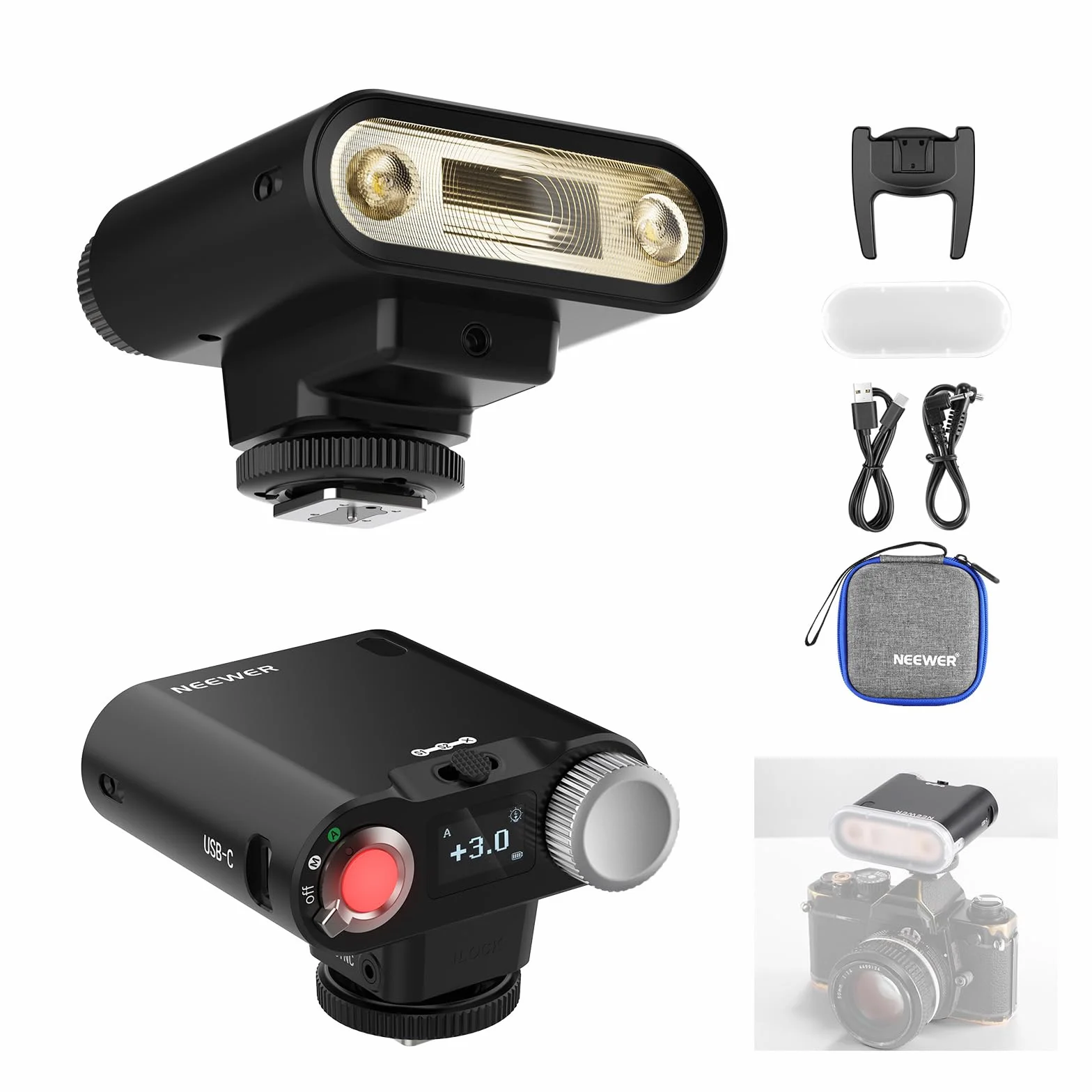 NEEWER Z160 lampa błyskowa, 22 WS GN14 6000 ± 200 K CCT Speedlite, tryb A/M 1/1-1/128, moc lampy błyskowej, pełna moc 650,1,5 s, kompatybilny z Canon Nikon Sony Fuji