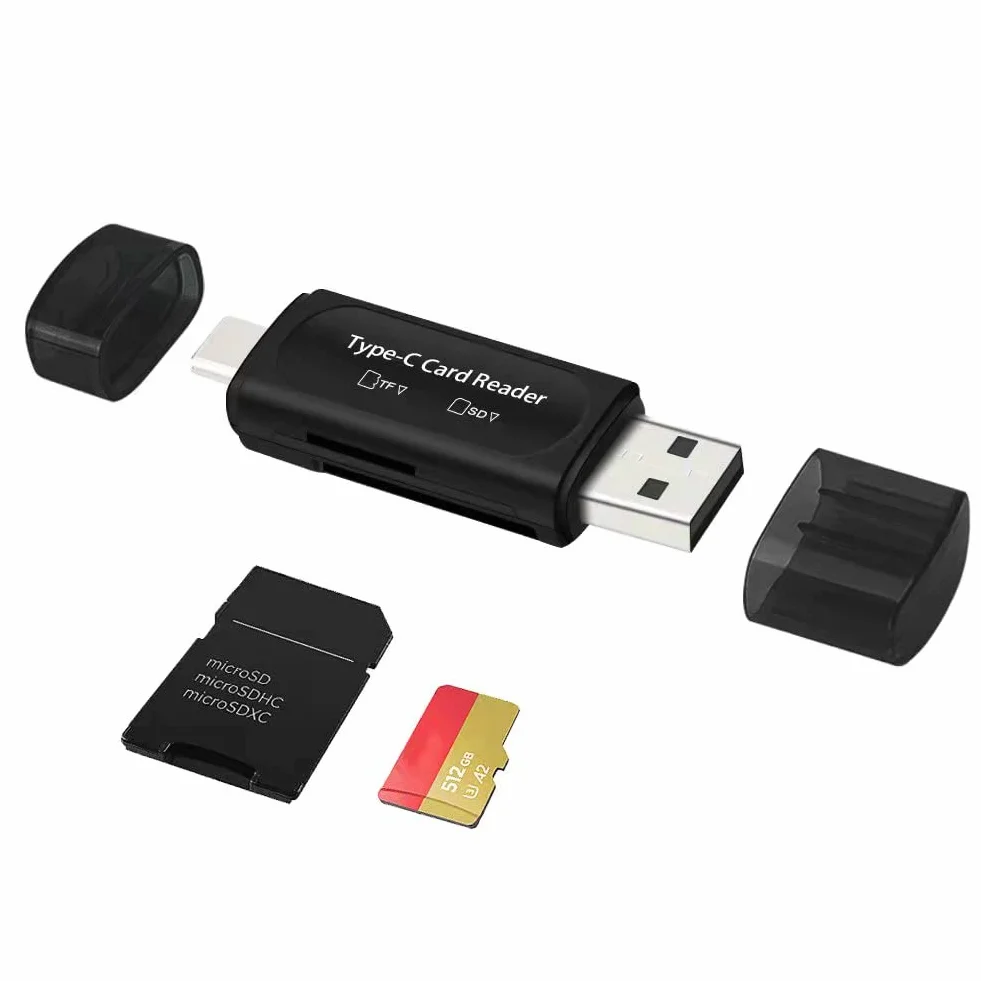 Czytnik kart SD, Seminer 4 w 1 USB C/USB 2.0 podwójny adapter kart pamięci OTG do kart pamięci TF/Micro SD/SD/SDXC/Micro SDXC/Micro SDHC (czarny)