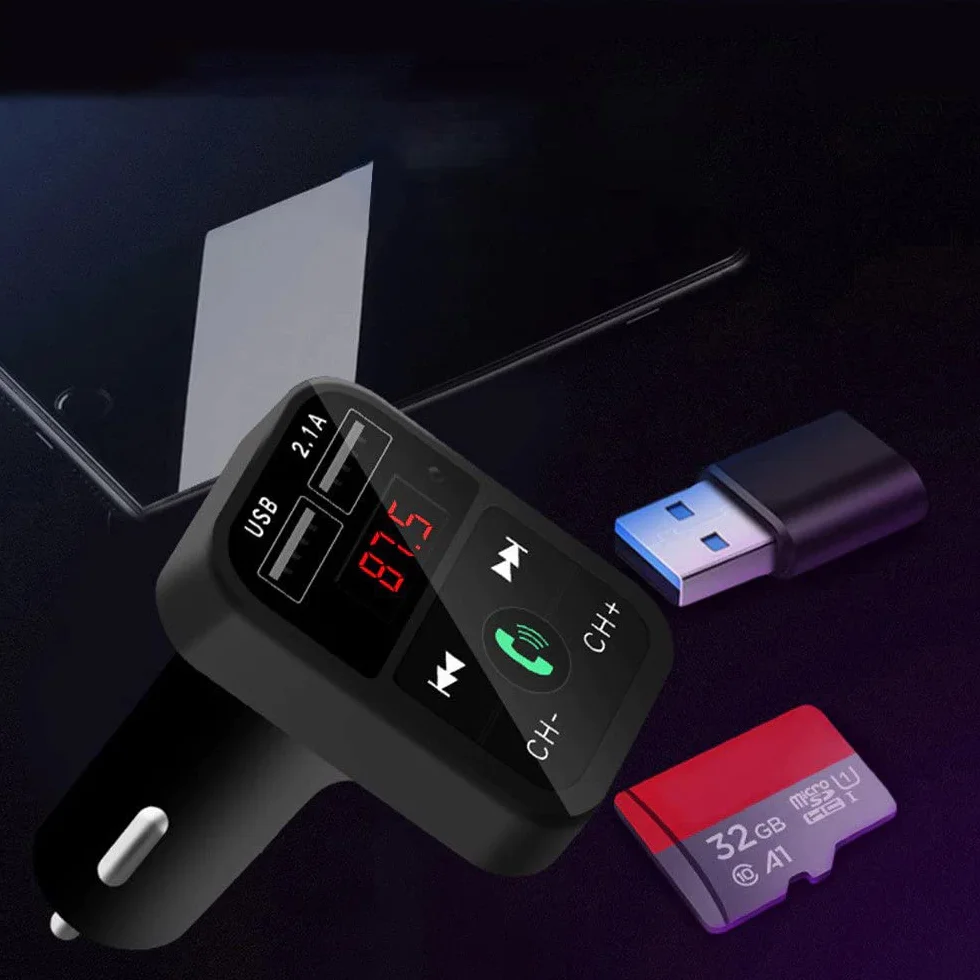 Retoo Bluetooth FM Transmiter z Dual USB, Czytnik SD TF, Wyświetlacz Cyfrowy, Zestaw Głośnomówiący, Samochodowy Adapter Audio