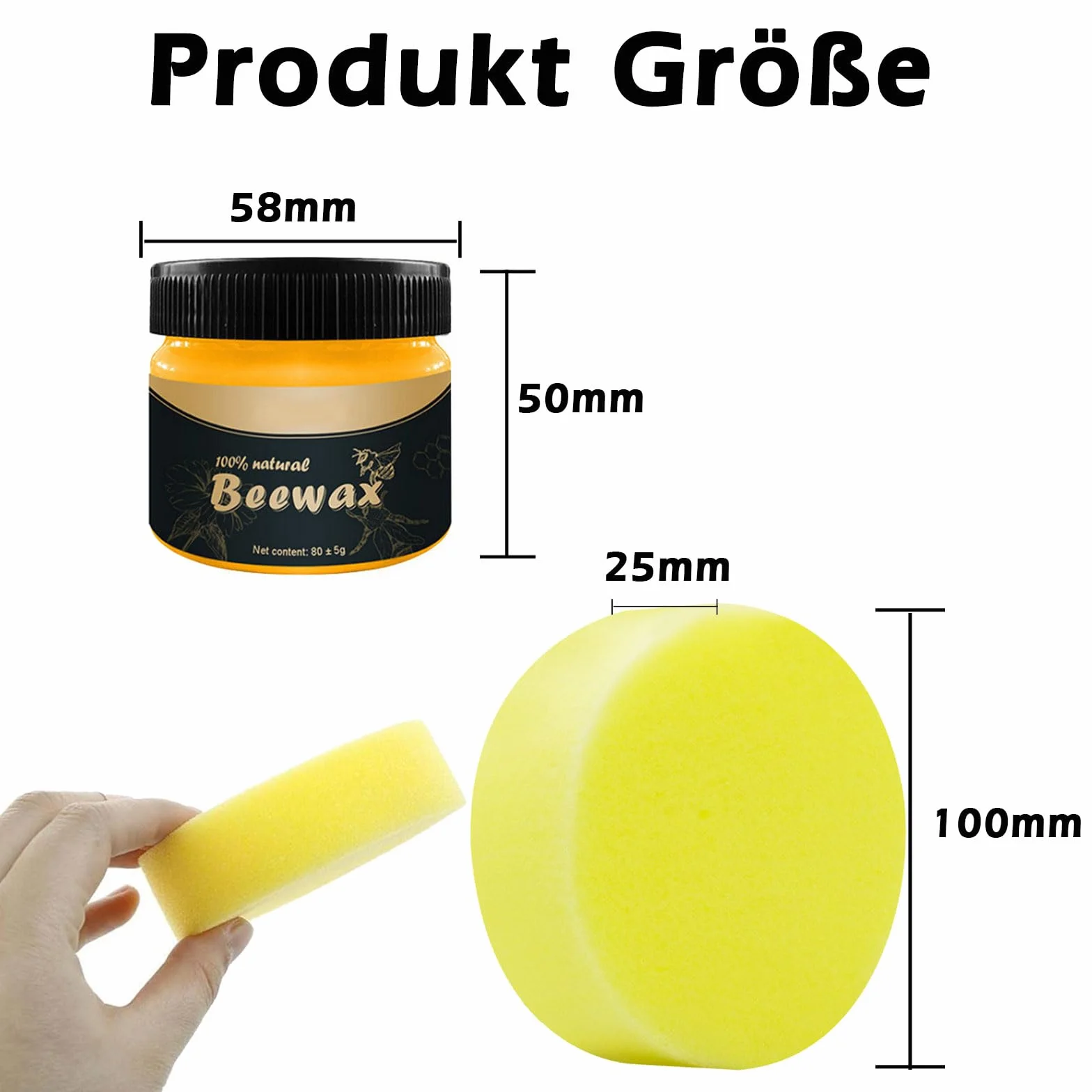 Wosk pszczeli do pielęgnacji mebli, naturalny wosk do drewna, wosk pszczeli, wosk do mebli, wosk pszczeli do pielęgnacji drewna, 2 x 85 g z 2 gąbkami